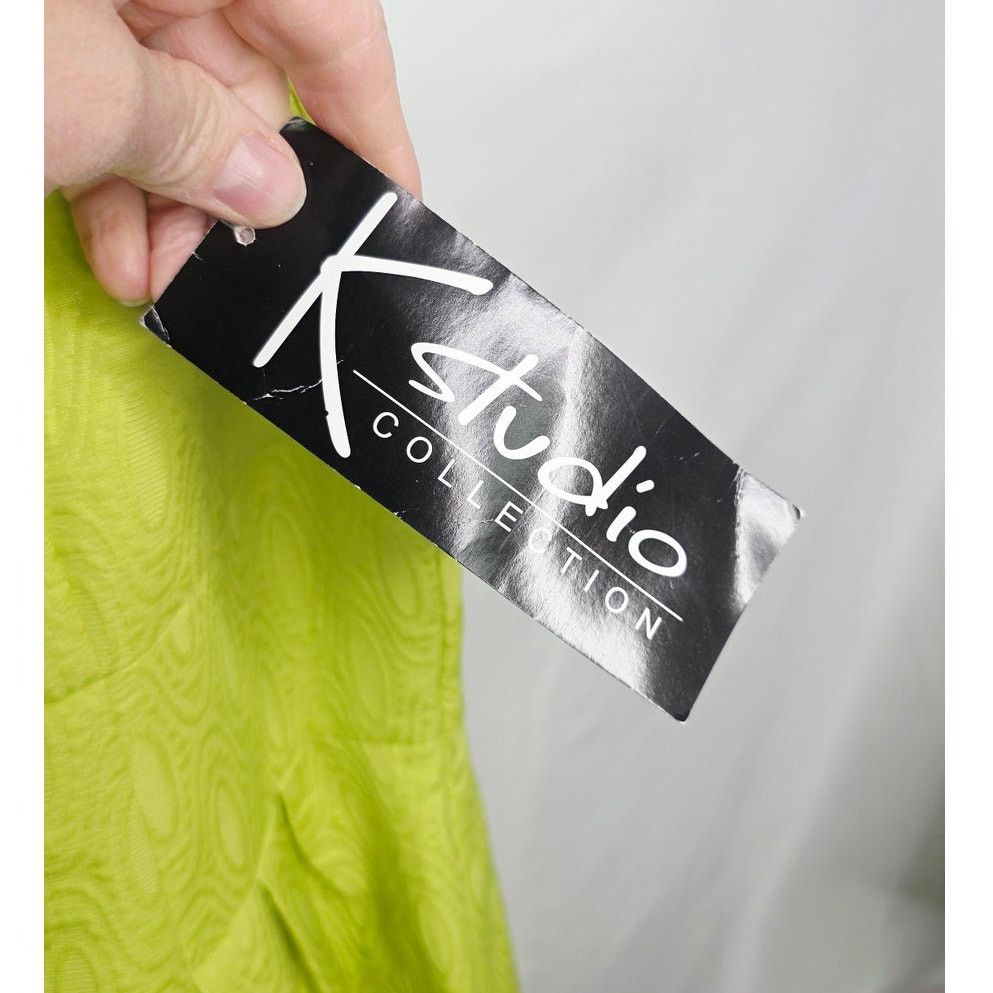 Other K Studio Lime Green Retro Jacquard Pleated Shift Dress Size XXL / US 16-18 / IT 52-54 - 12 Thumbnail