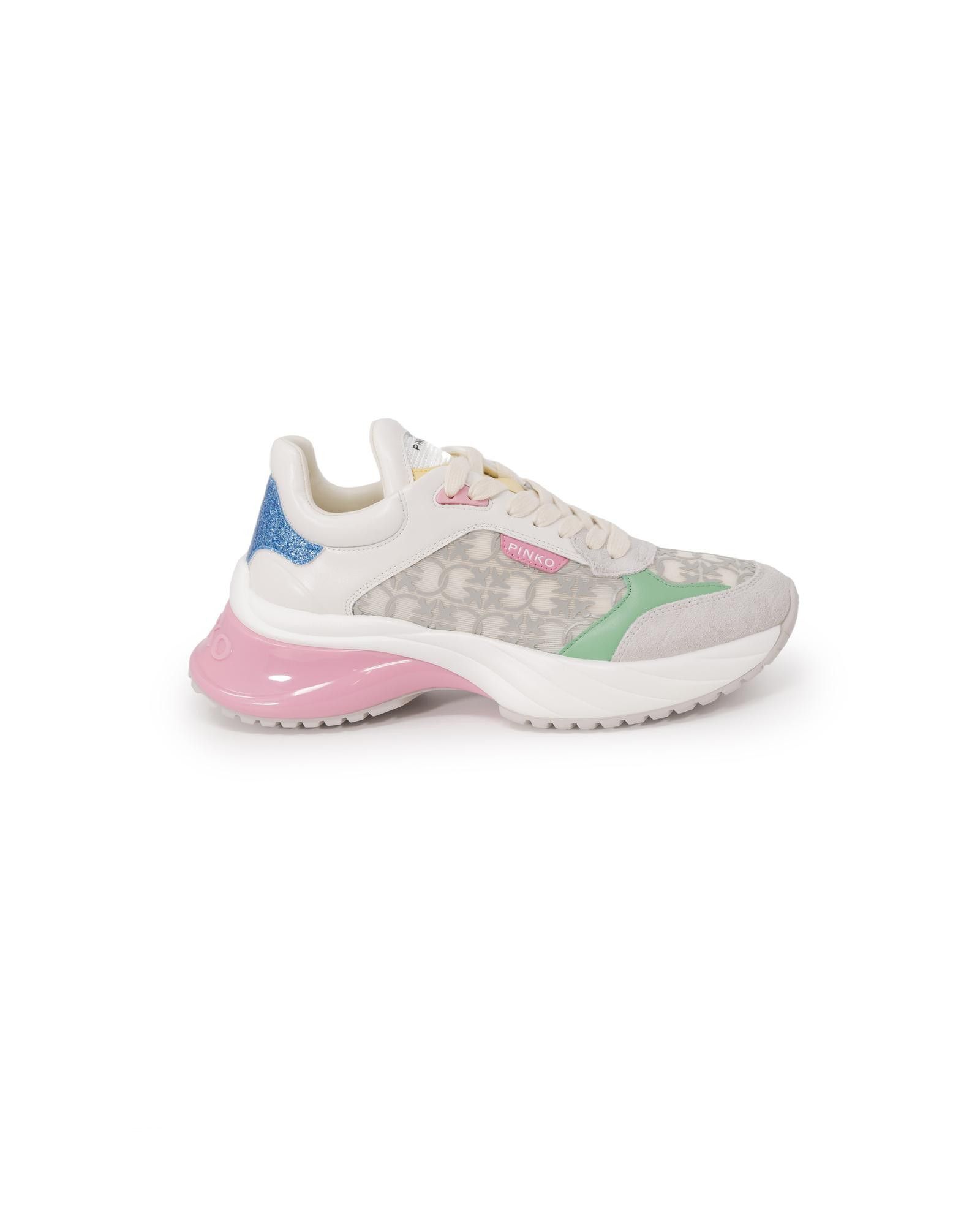 image of Pinko Lace-Up Leather Sneakers in Grey, Women's (Size 10)
