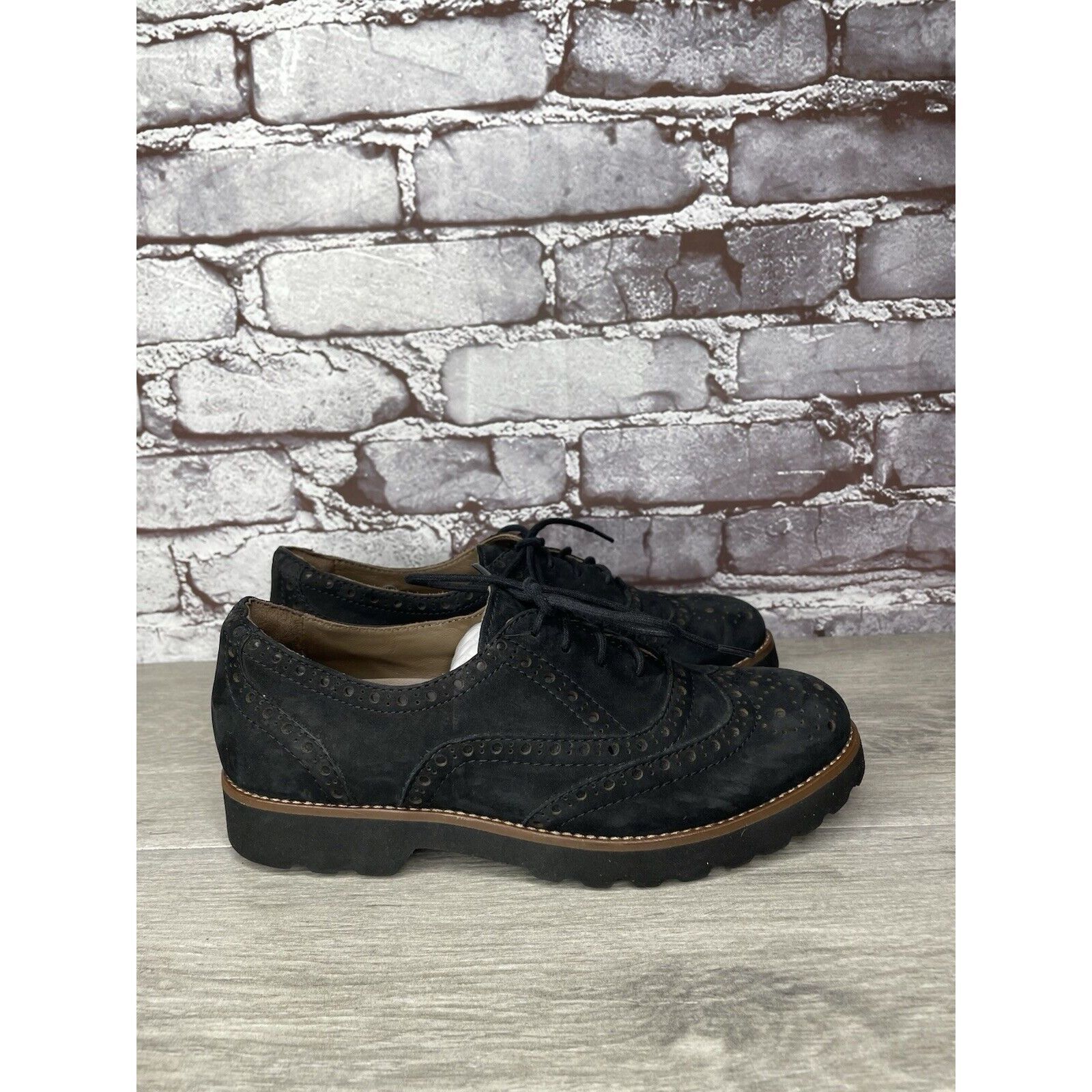 Other Earthies Santana Black Suede Leather Lace Up Wingtip Oxfords Size US 6.5 / IT 36.5 - 11 Thumbnail