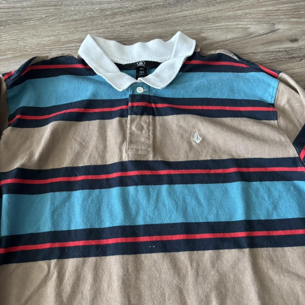 Volcom Crazy Vintage Y2K/2000s Brown Blue Striped Rugby Polo Shirt! Size L Size US L / EU 52-54 / 3 - 2 Thumbnail
