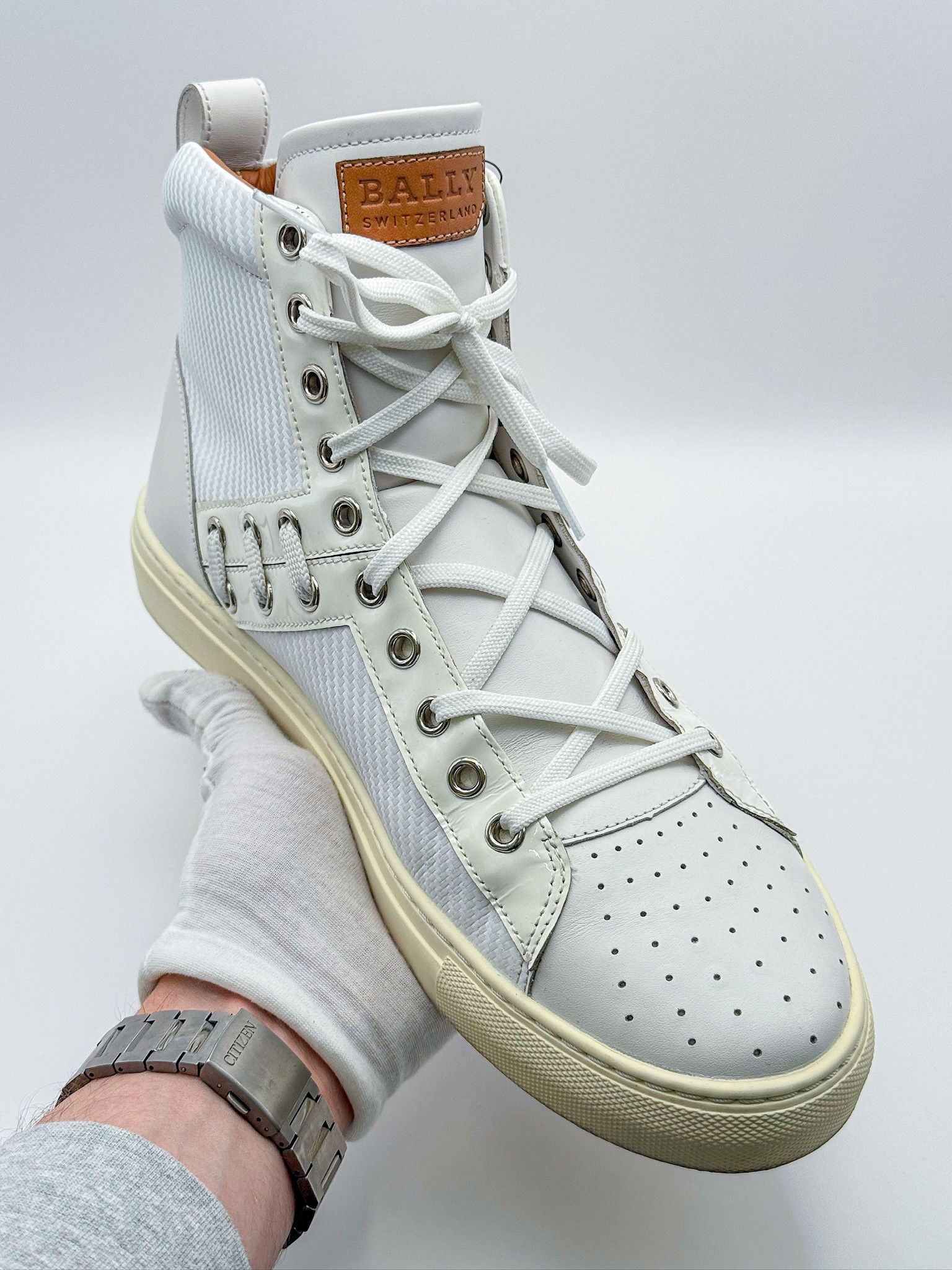 Bally Bally Hekem White Leather Lace-Up Hi-Top Sneakers Size US 9 / EU 42 - 6 Thumbnail