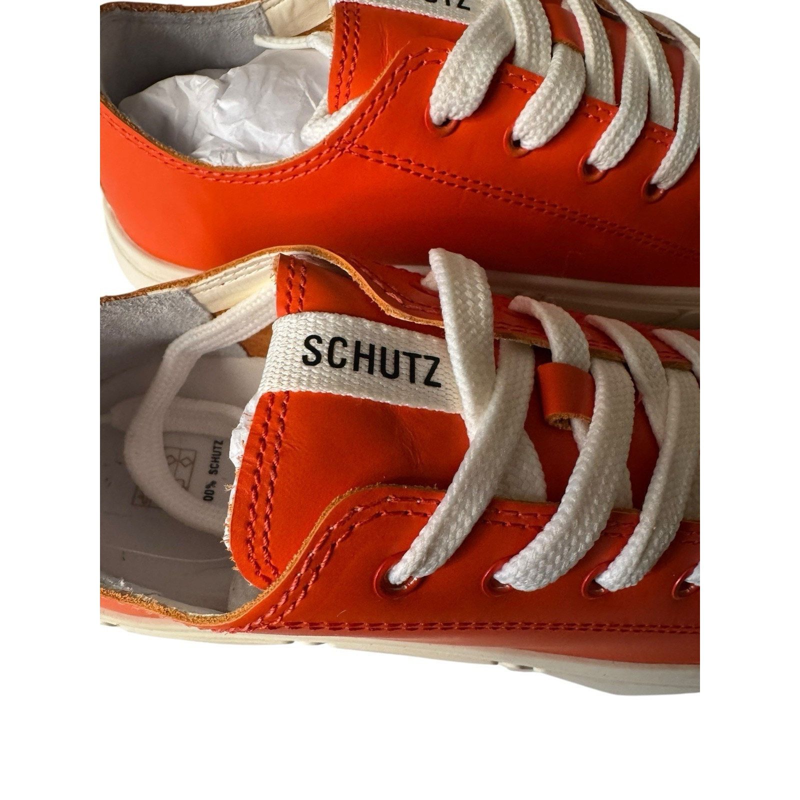 SCHUTZ Schutz NEW Leather Lace Up Sneakers Energy Gianni Orange Size US 8.5 / IT 38.5 - 3 Thumbnail
