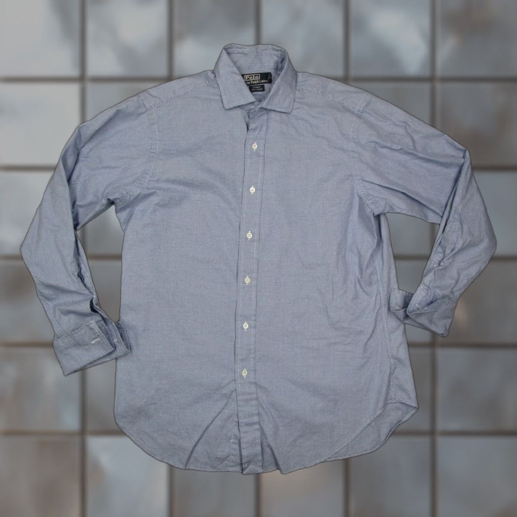 Polo Ralph Lauren VINTAGE Polo Ralph Lauren Shirt Mens Large Blue Estate Dress Button Down French Cuffs 100% Cotton Size 42R - 1 Thumbnail