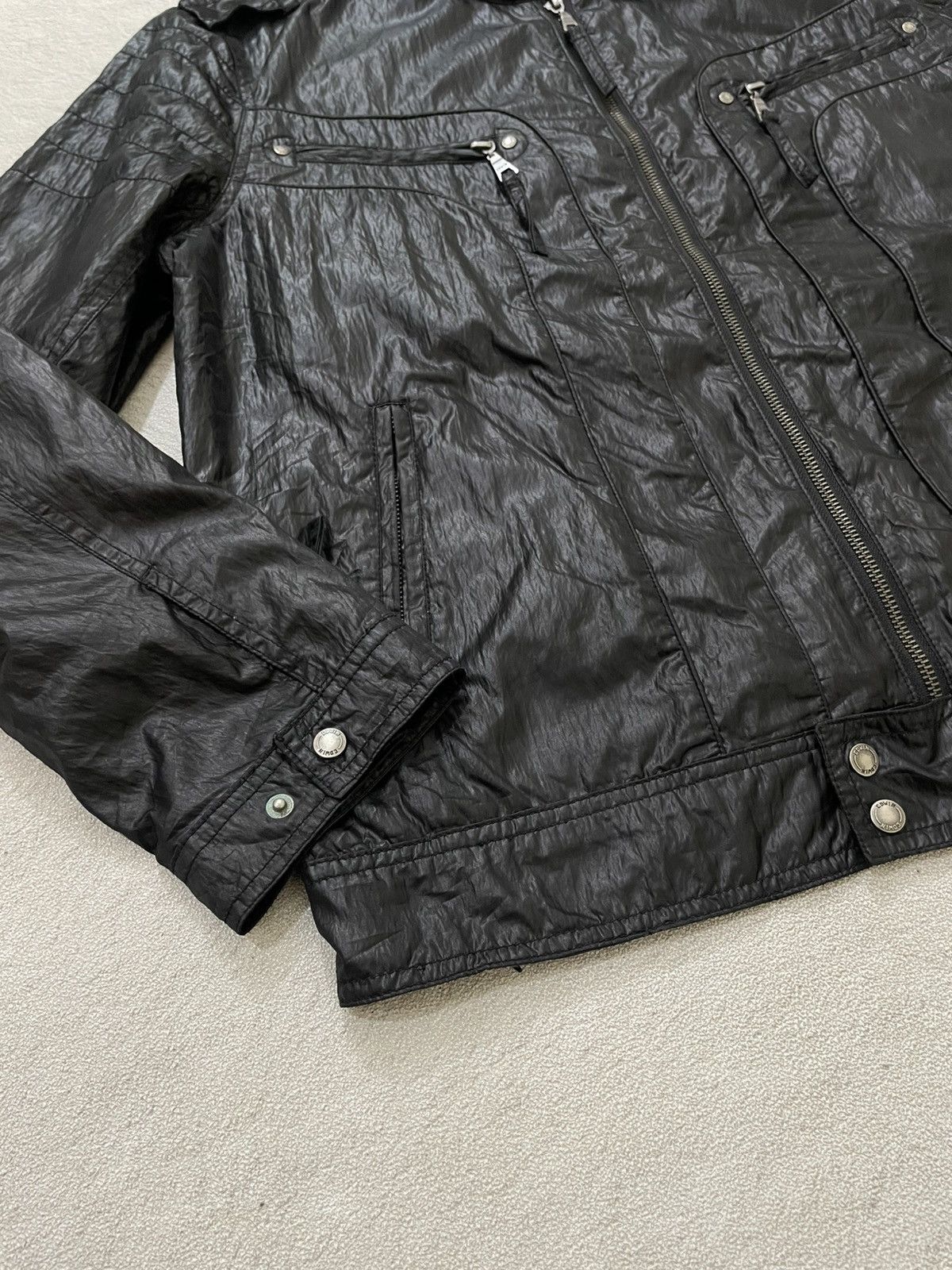 Edwin 2000s Edwin Black Crinkled Nylon Biker Jacket LGB If6was9 Size US L / EU 52-54 / 3 - 3 Thumbnail