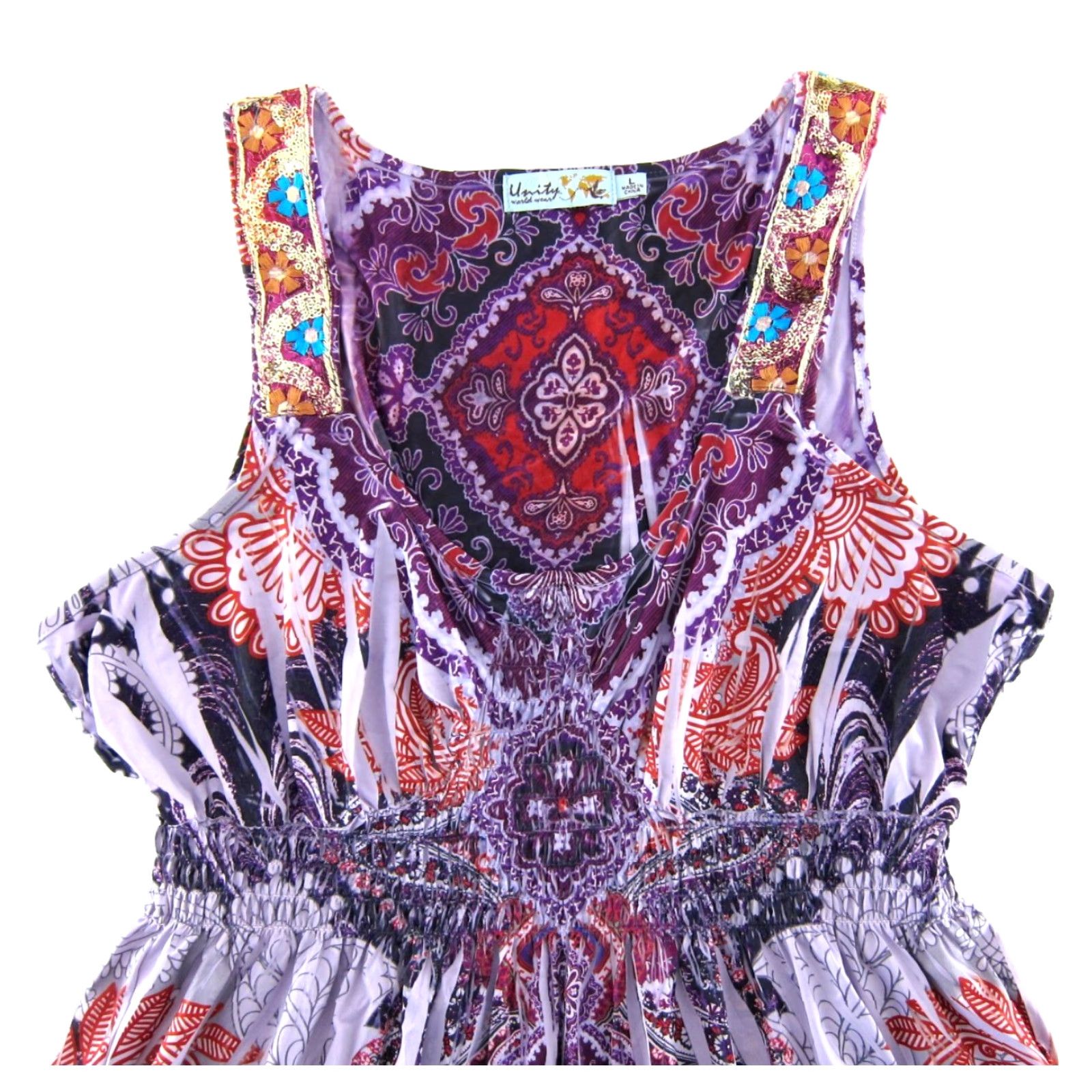 Vintage Unity World Wear Dress Large Tank Sun Purple Floral Stretch Y2K Paisley Sun Dress Large Size L / US 10 / IT 46 - 4 Thumbnail