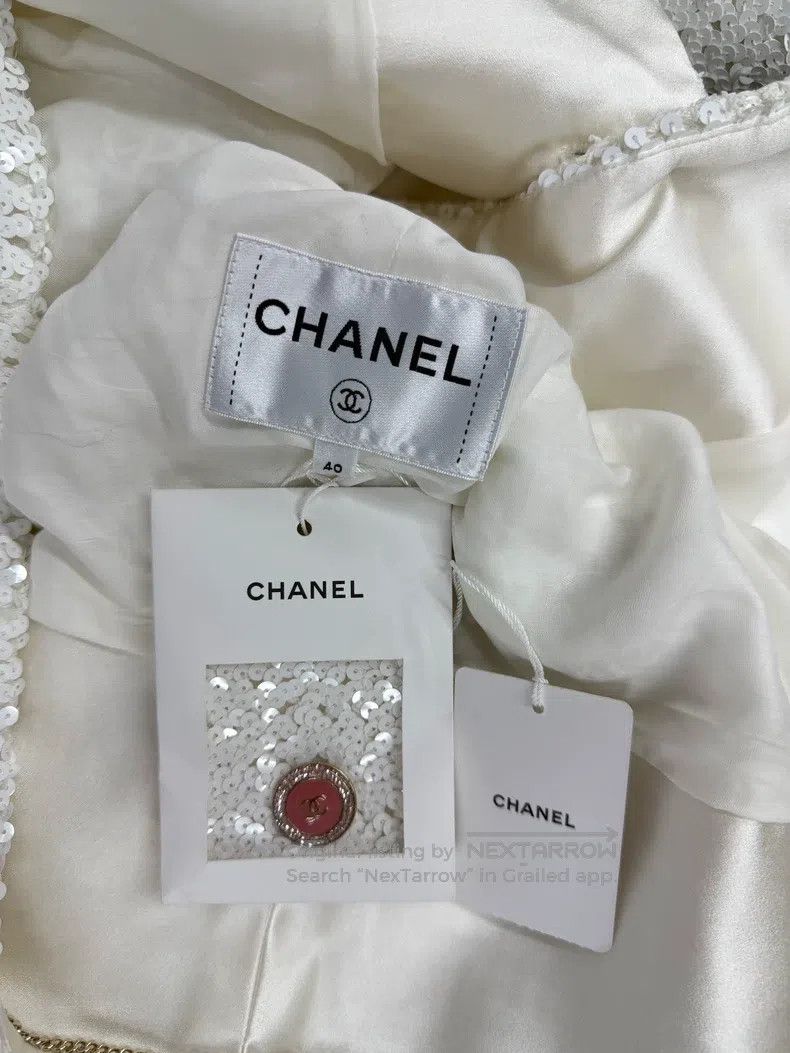 Chanel Chanel 22S white sequin beaded heavy industry jacket Size S / US 4 / IT 40 - 4 Thumbnail