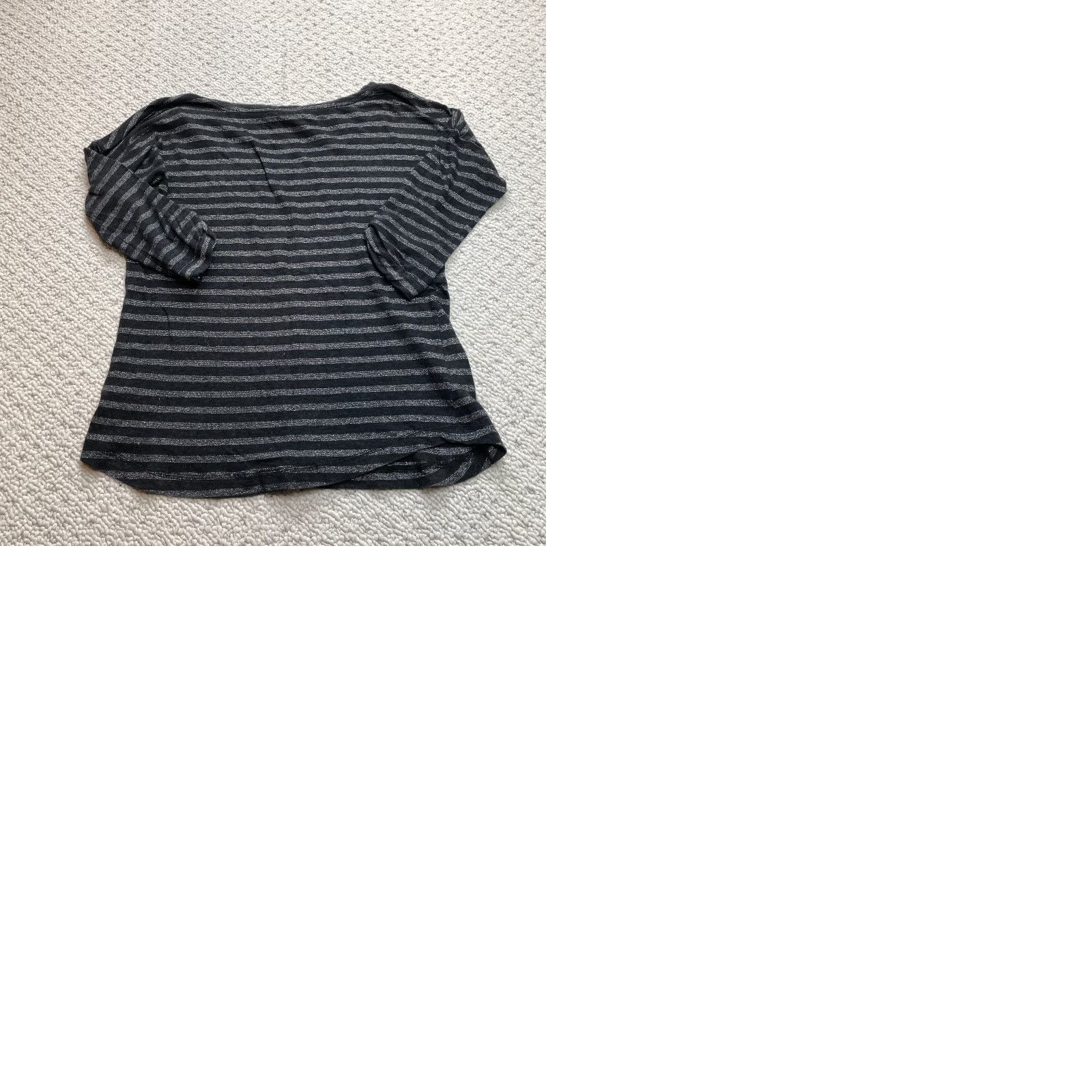 Banana Republic VINTAGE Banana Republic Shirt Womens Small Gray Striped Long Sleeve Roll Tab Cotton Top Size S / US 4 / IT 40 - 9 Thumbnail