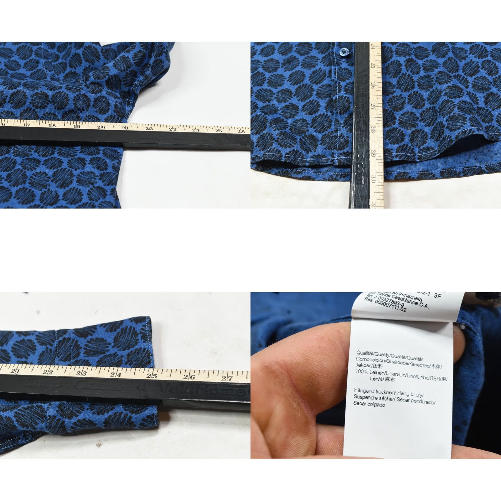 Hugo Boss HUGO BOSS Linen Shirt Mens Medium Blue Geometric Long Sleeve Button-Down Regular Size US M / EU 48-50 / 2 - 8 Thumbnail