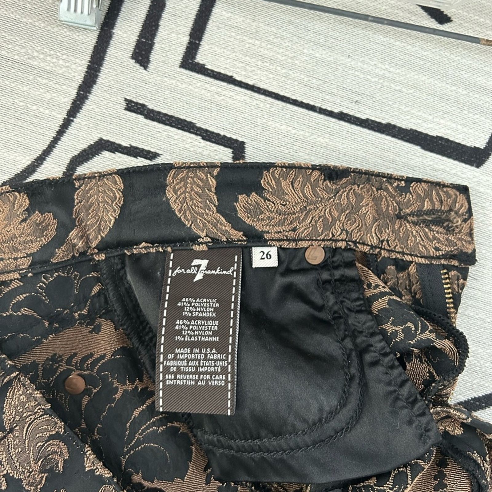7 For All Mankind 7 for all mankind skinny jeans, tan and black brocade 26 Size 26" / US 2 / IT 38 - 4 Thumbnail