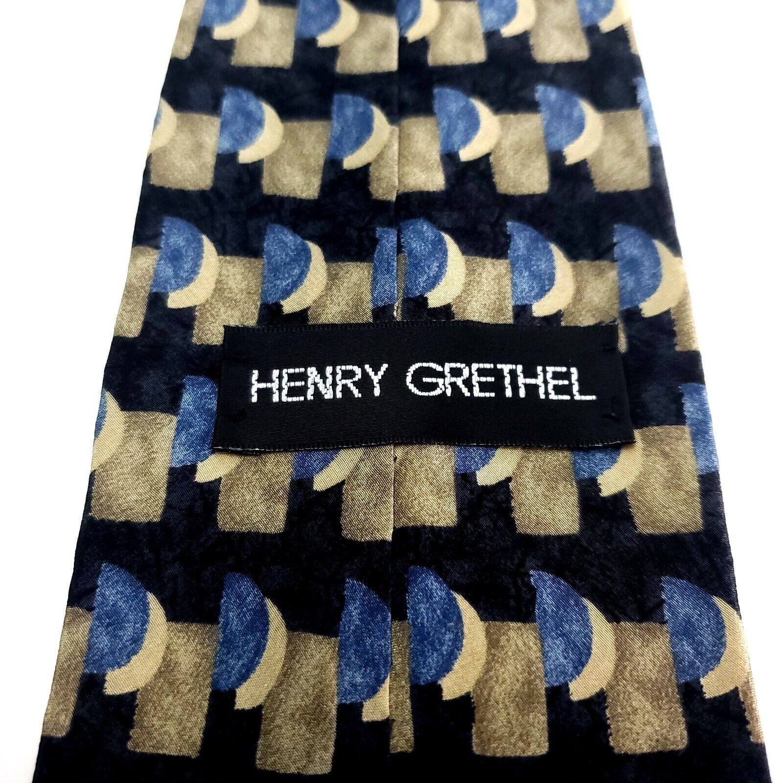 Henry Grethel Henry Grethel Silk Tie Print Blue Tan Wide Size ONE SIZE - 3 Thumbnail
