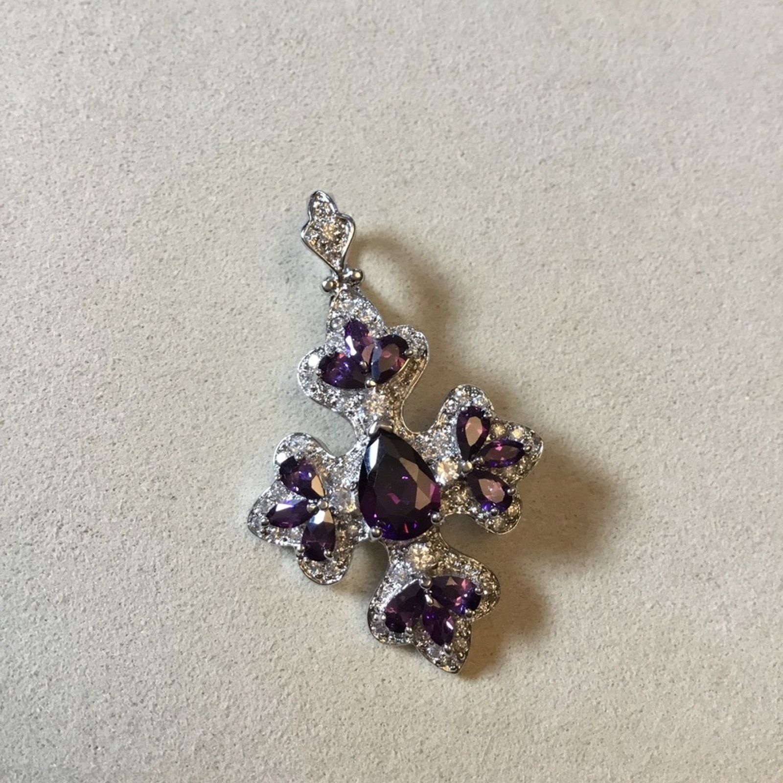 Other Sterling Silver Purple Crystal Flower Pendant Size ONE SIZE - 2 Thumbnail