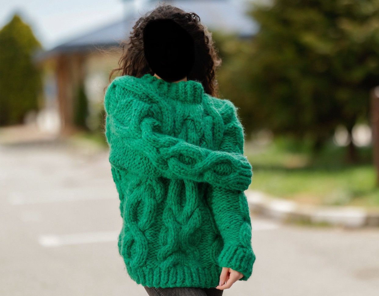 🚨 Hand Knitted Wool Heavy Cable Sweater Jacket Very Green