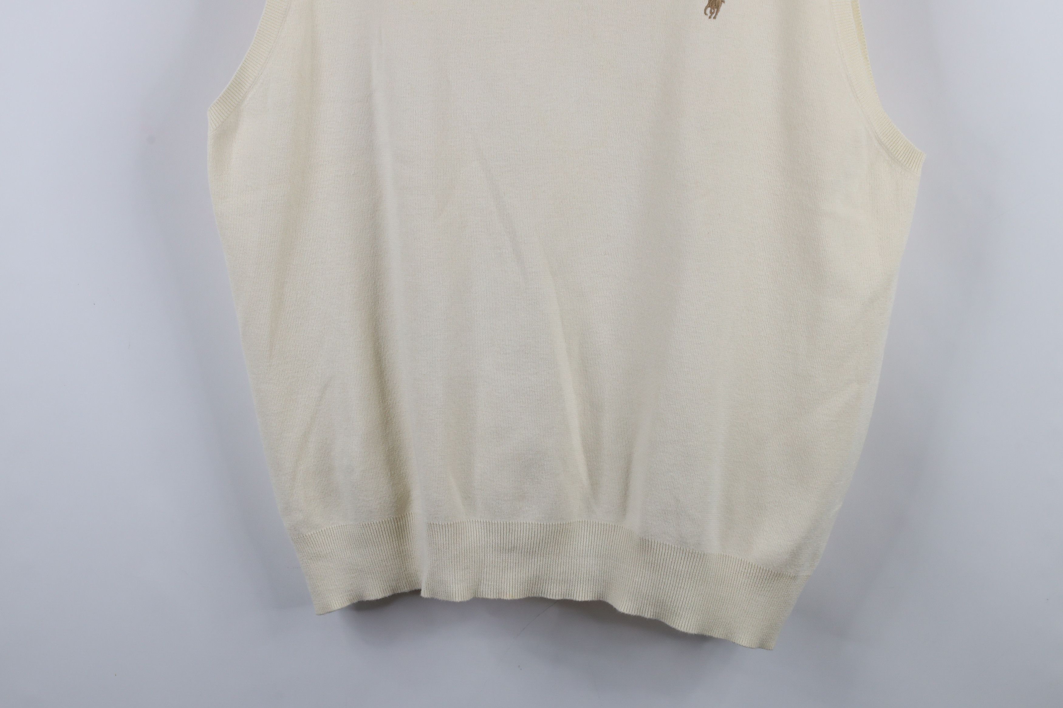 Ralph Lauren × Vintage Vintage Ralph Lauren Pima Cotton Knit Sweater Vest Cream Size US XXL / EU 58 / 5 - 3 Thumbnail