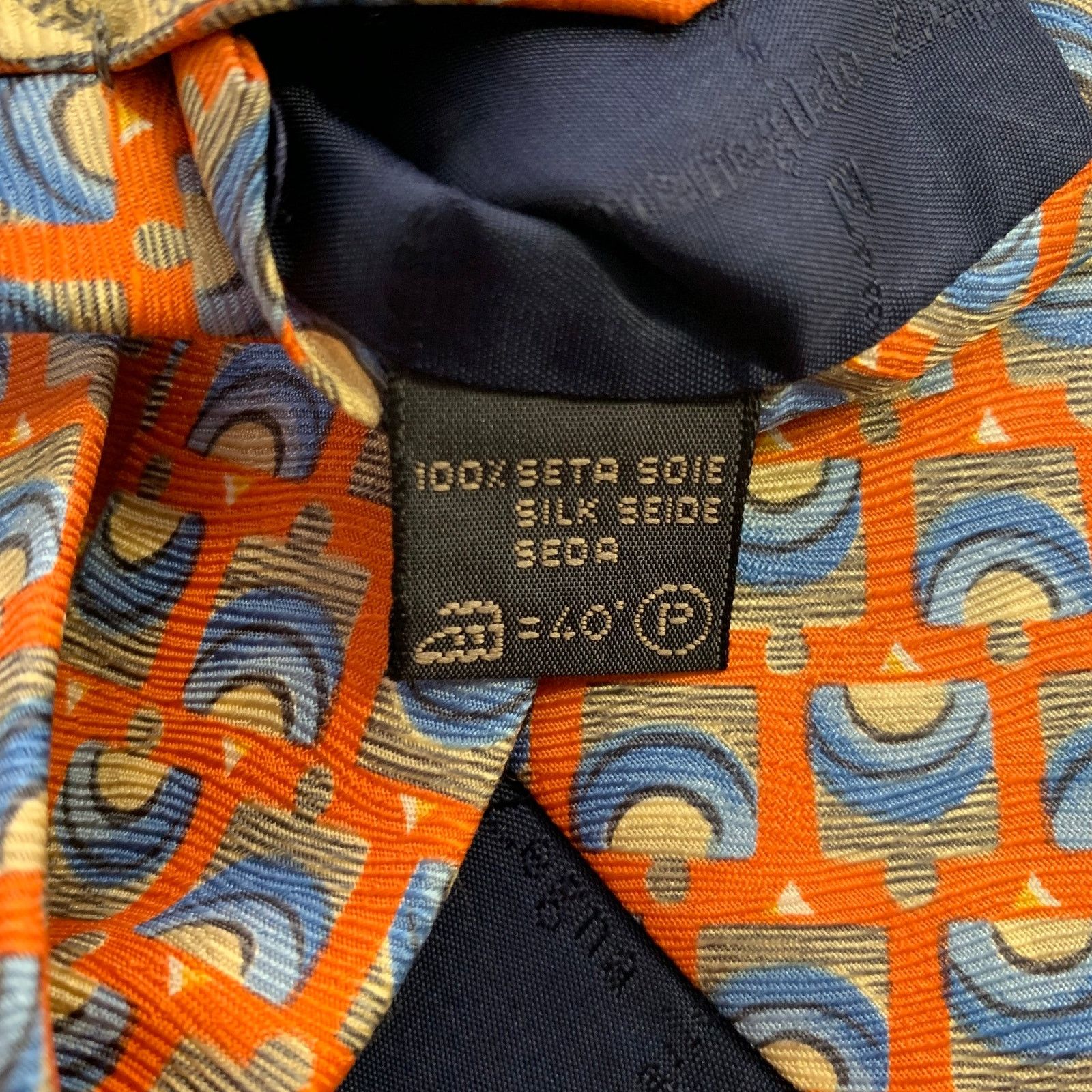 Ermenegildo Zegna ERMENEGILDO ZEGNA One Size Orange Blue Abstract Silk Tie Size ONE SIZE - 4 Thumbnail