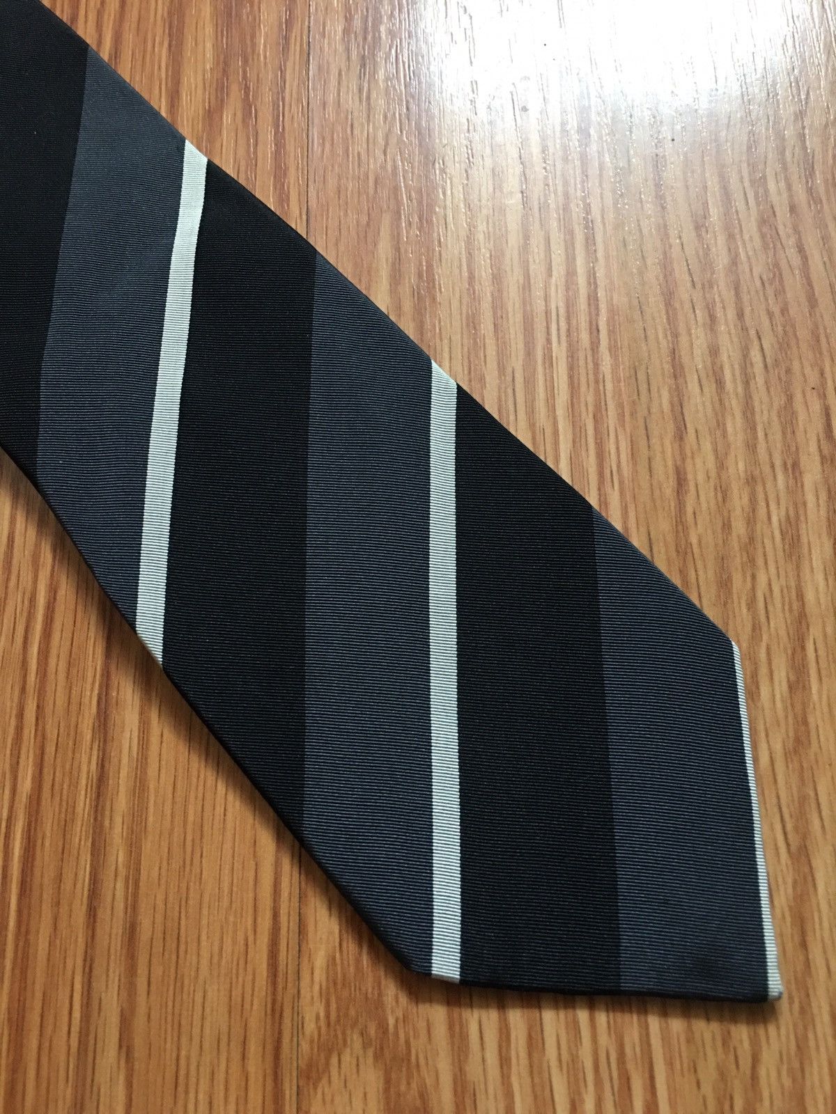 Prada PRADA Black Grey Striped Italy Cotton Silk Mens Tie Size ONE SIZE - 4 Thumbnail