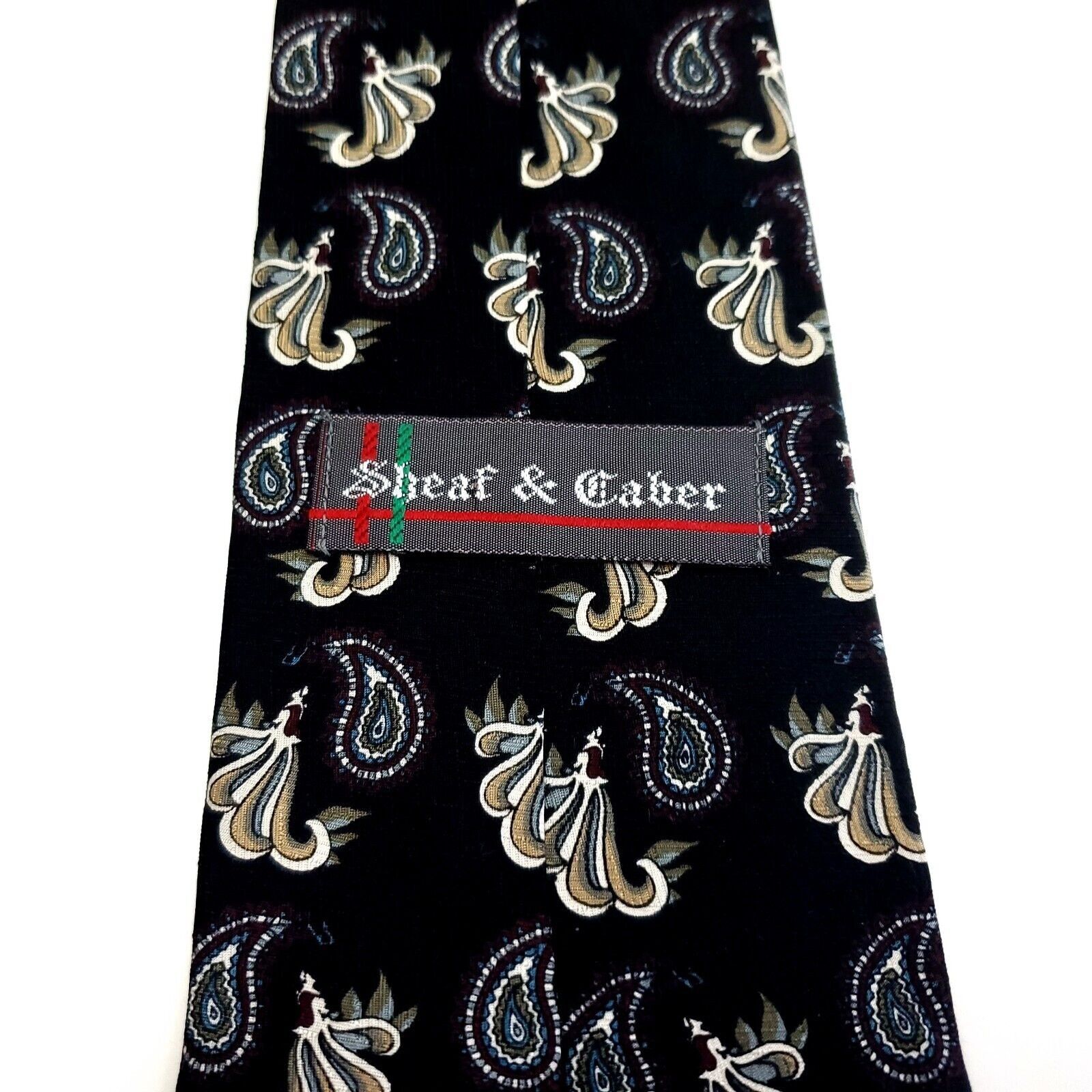 Designer Sheaf & Caber Black Silk Tie Woven Paisley Size ONE SIZE - 4 Thumbnail