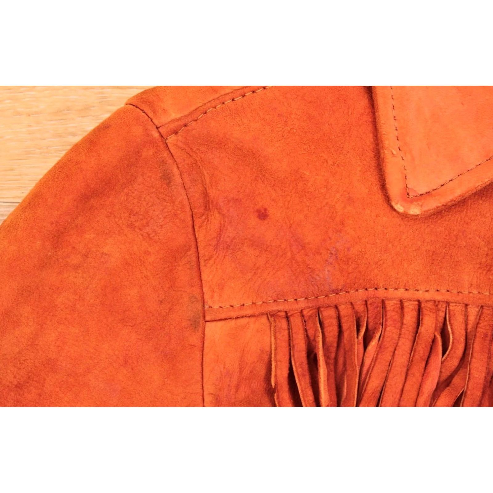 Vintage VTG Boy's 1960s Orange Fringe Leather Suede Jacket Sz 4 50s 60s Kid's Mens Womens Girls Boys Size US S / EU 44-46 / 1 - 6 Thumbnail