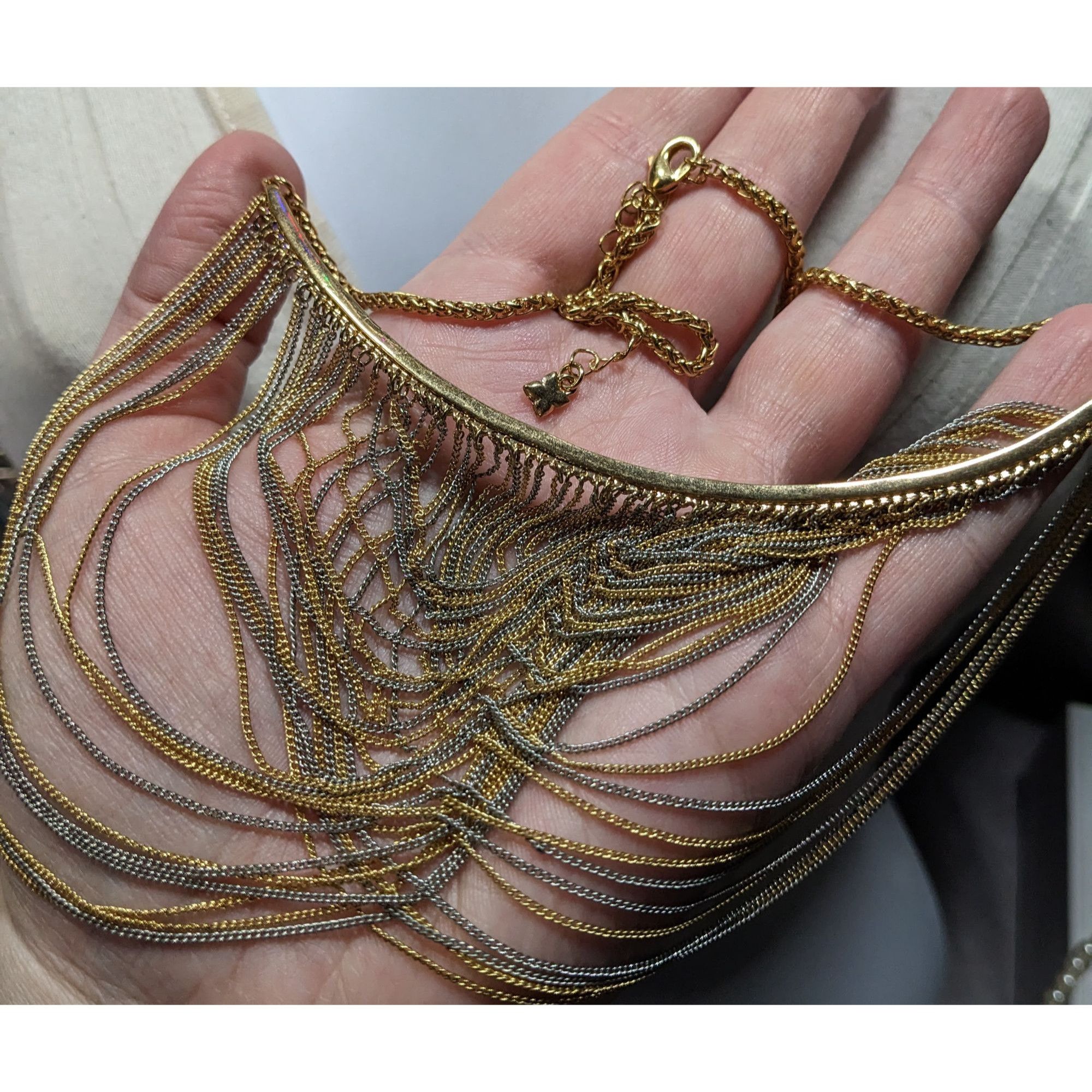Bcbgmaxazria BCBGMAXAZRIA Draped Gold & Silver Tone Chain Bib Statement N Size ONE SIZE - 5 Thumbnail