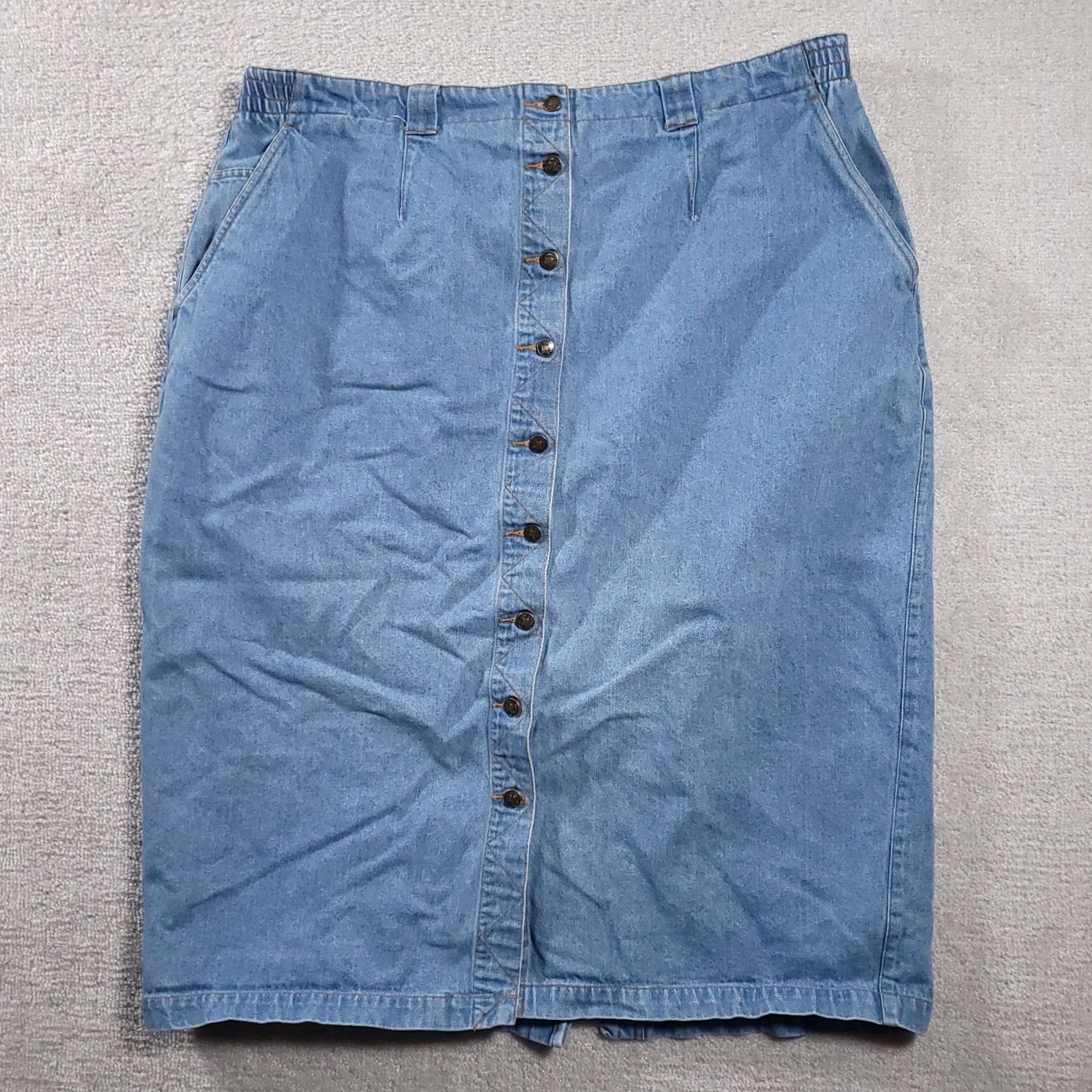 Silhouette Vintage Silhouette Denim Skirt Womens 40" Waist Elastic Pockets Blue Cotton Size 27" / US 4 / IT 40 - 2 Thumbnail
