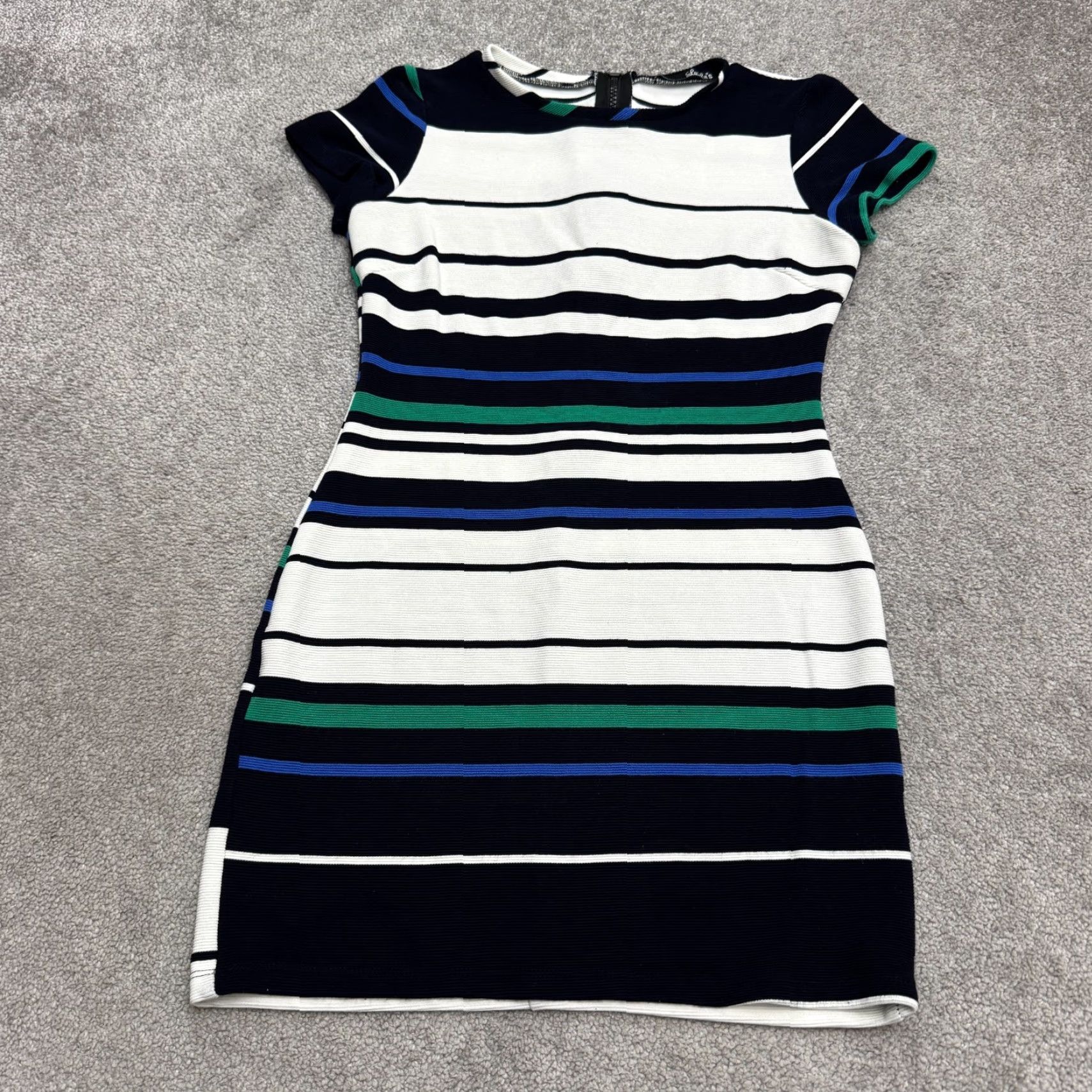 Lulus Lulus Ribbed Knit Bodycon Dress Womens Medium Multicolor Striped Zipper Dress Length Knee Casual Workwear Size M / US 6-8 / IT 42-44 - 2 Thumbnail