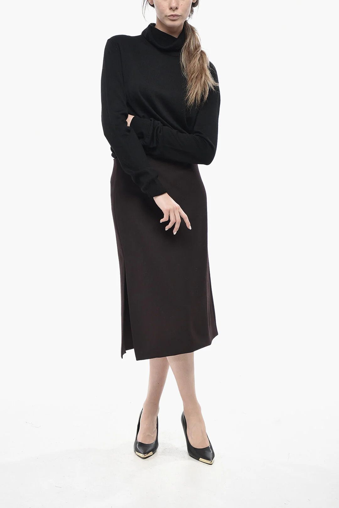 Fendi og1mm0326 Wool A-Line Skirt in Black Size 28" / US 6 / IT 42 - 4 Thumbnail