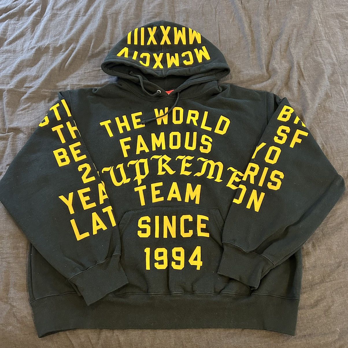 Supreme Supreme Team Flocked Hooded Sweatshirt Black Medium | Grailed