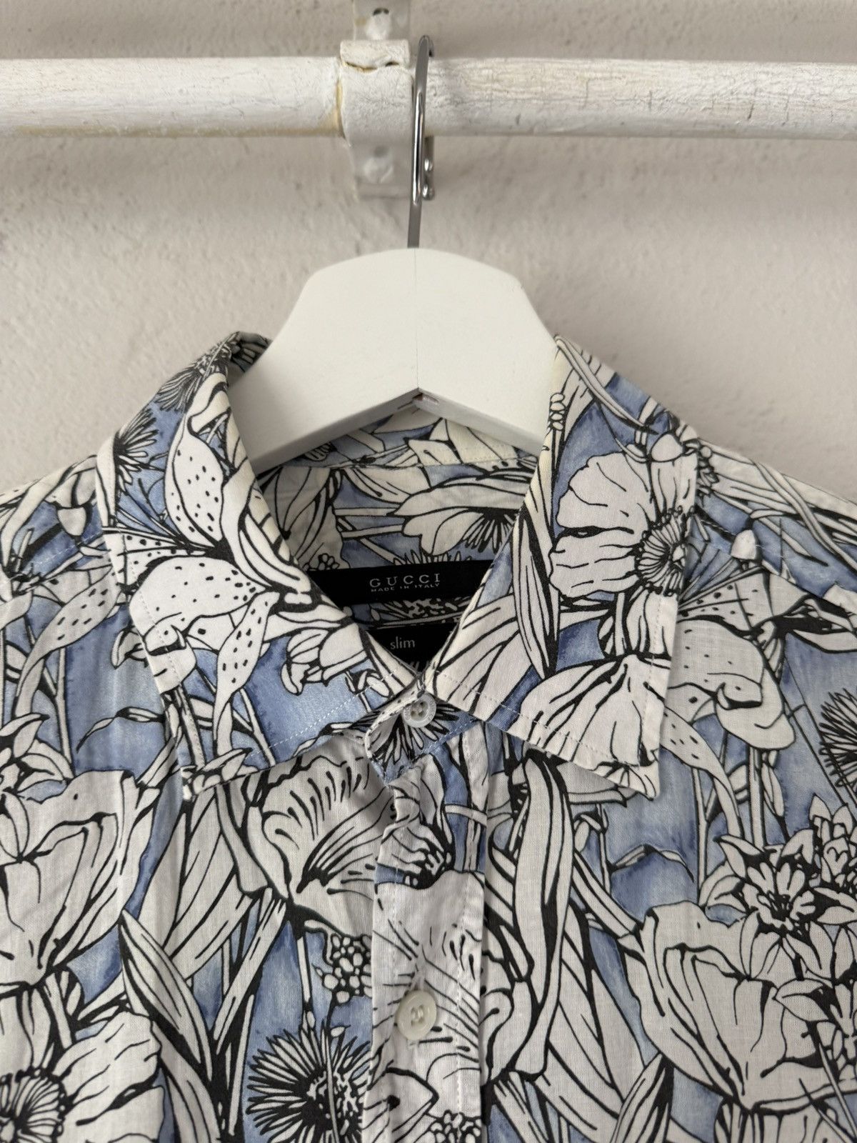 Gucci Floral Print Cotton Shirt in Blue & White Size US M / EU 48-50 / 2 - 3 Thumbnail