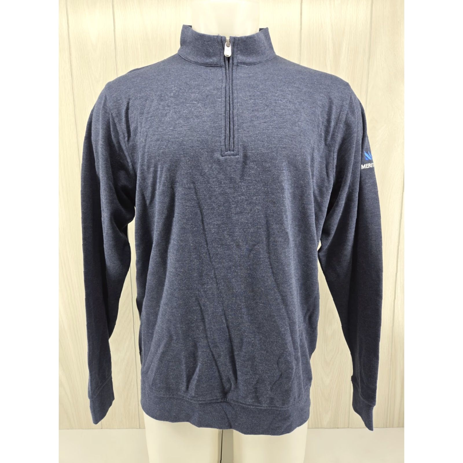 Peter Millar VINTAGE Peter Millar Golf Sweater Mens Large Blue 1/4 Zip Long Sleeve Merit Bank Logo 1 Size US L / EU 52-54 / 3 - 2 Thumbnail