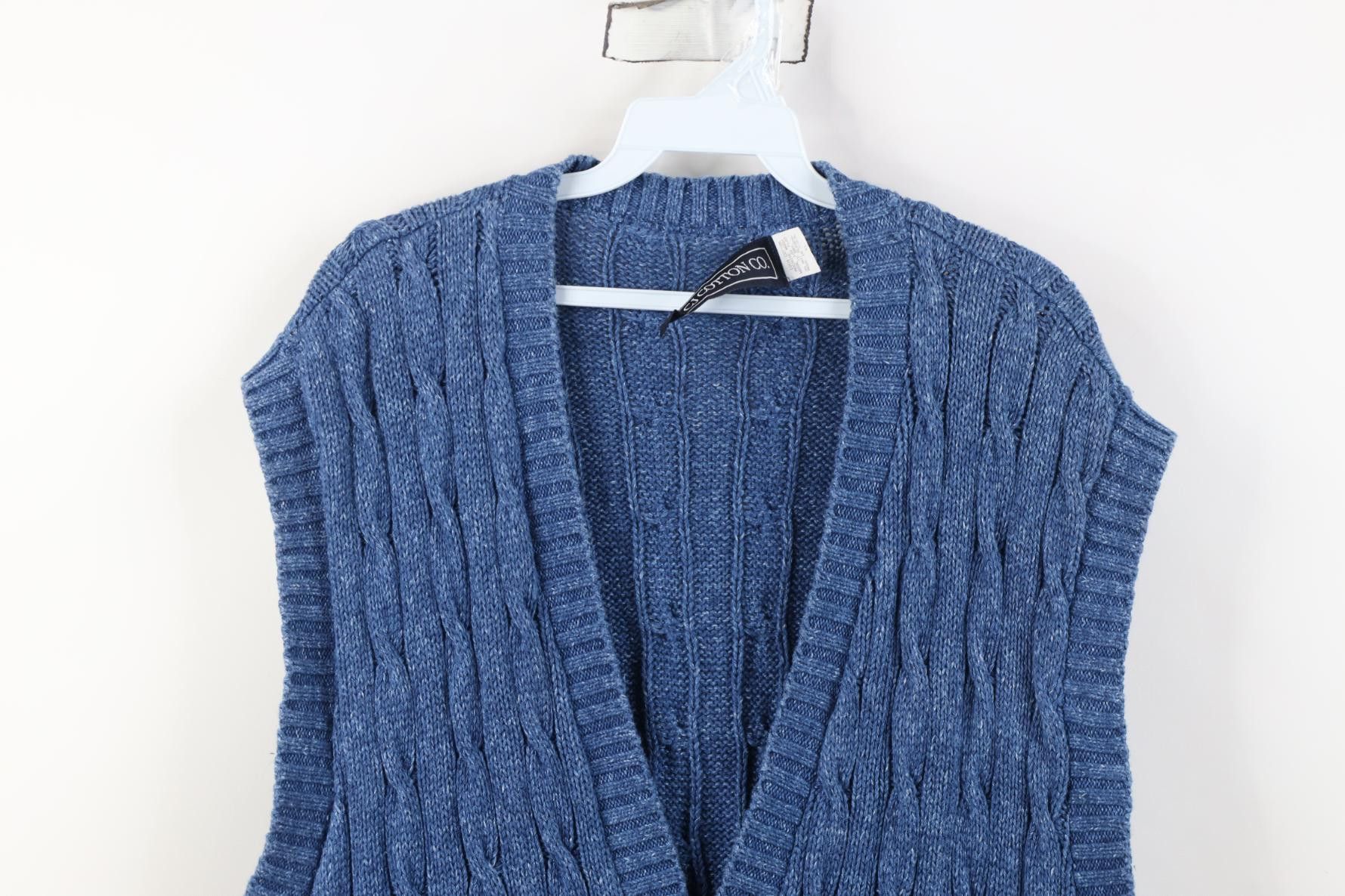 Vintage Vintage 90s Streetwear Cable Knit Sweater Vest Blue USA Size US XL / EU 56 / 4 - 2 Thumbnail