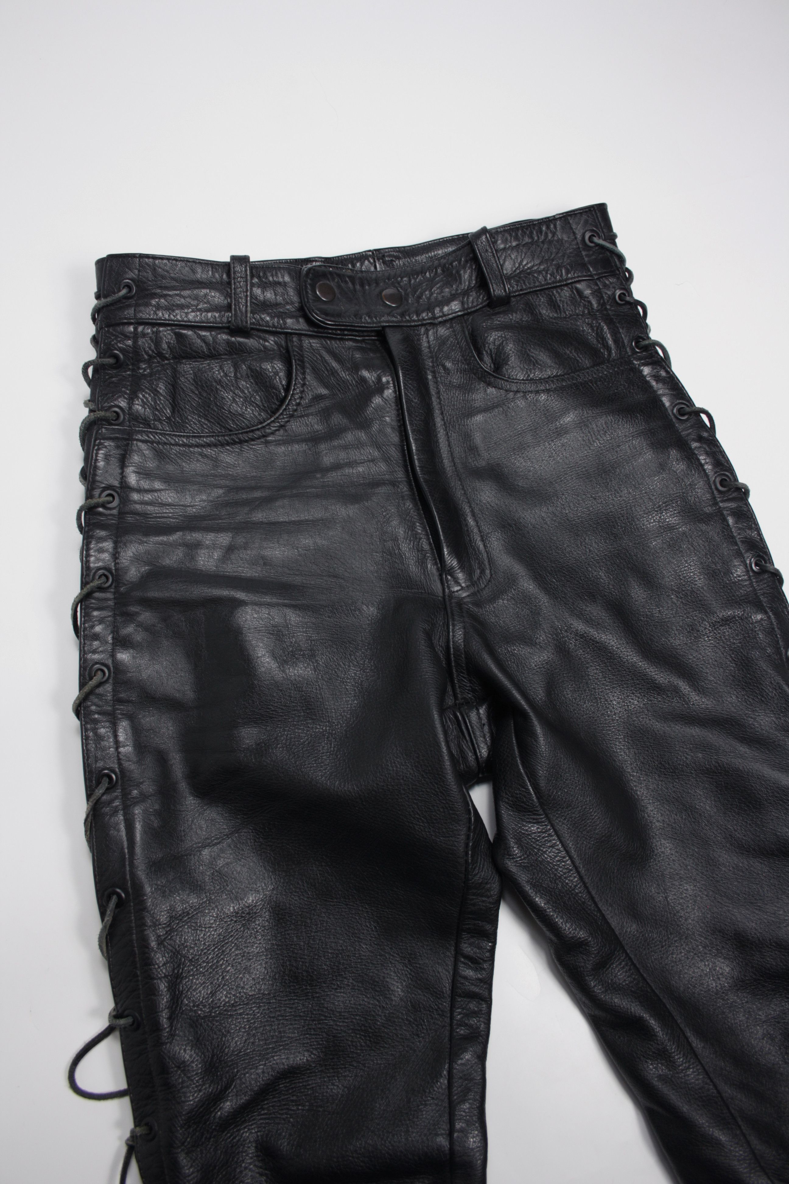 Genuine Leather × Vintage Vintage 90s Biker Riding Genuine Leather Laces Pants Size US 28 / EU 44 - 5 Thumbnail