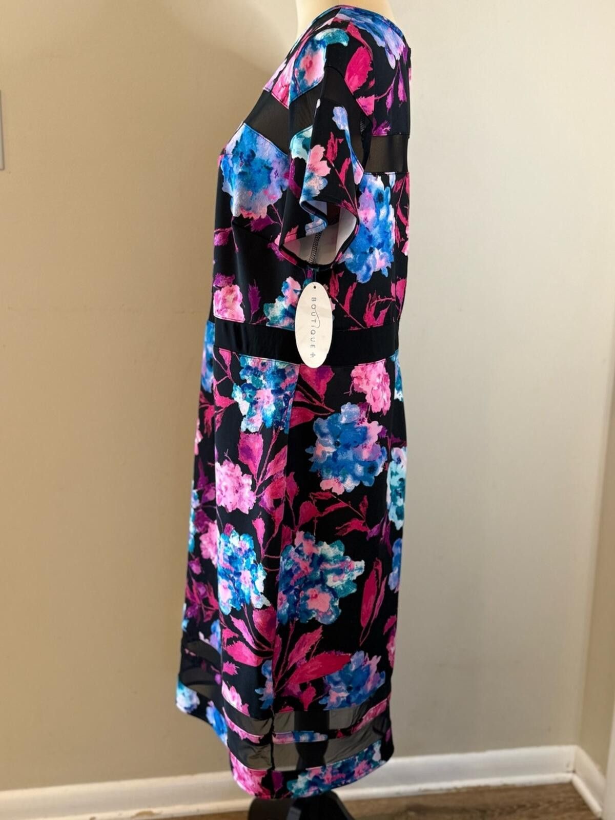 Other Boutique floral semi sheer mesh striped midi’s dress Plus 1X Size XL / US 12-14 / IT 48-50 - 3 Thumbnail