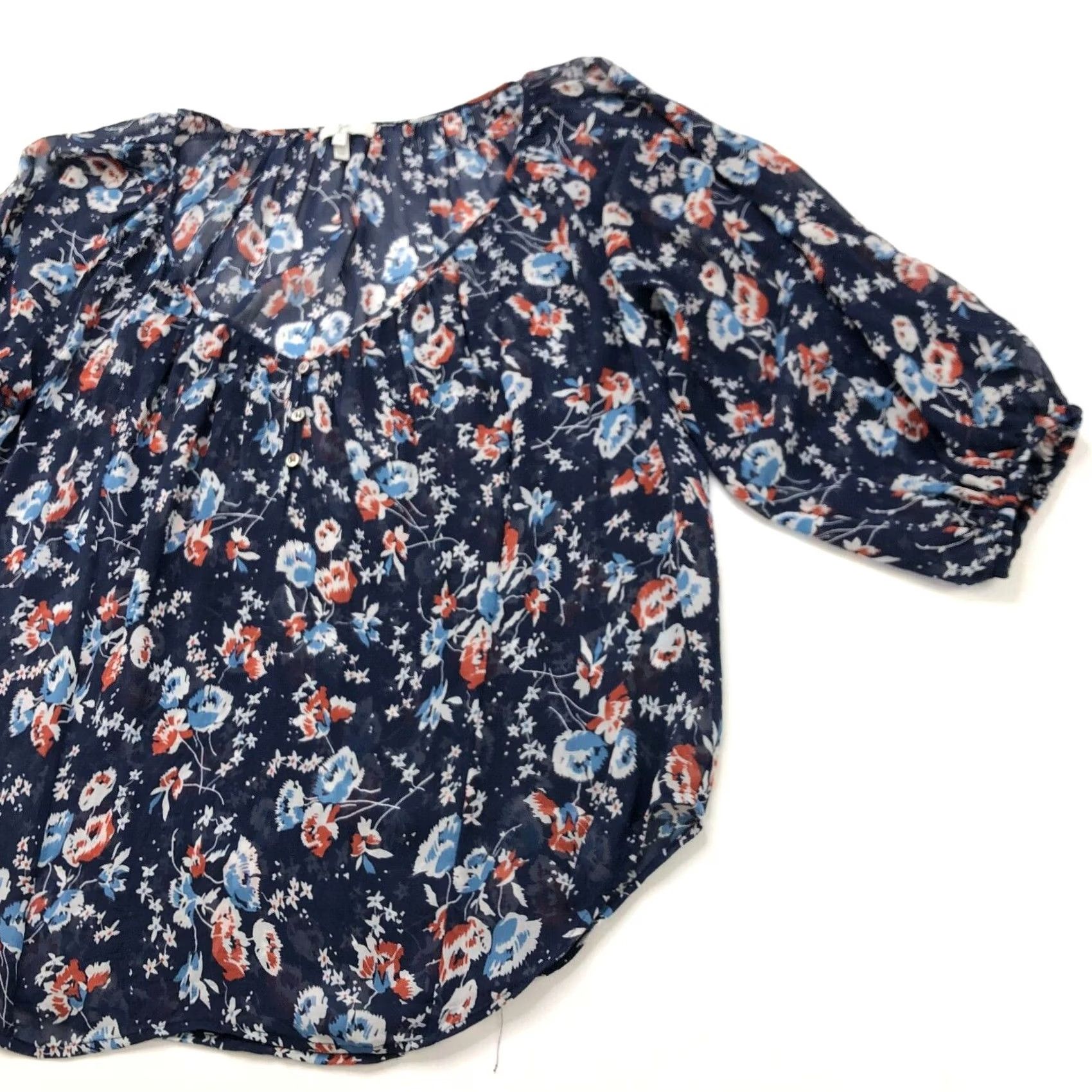 Joie Joie Blouse Womens Medium Floral Chiffon Peasant Sheer Pullover Size M / US 6-8 / IT 42-44 - 2 Thumbnail