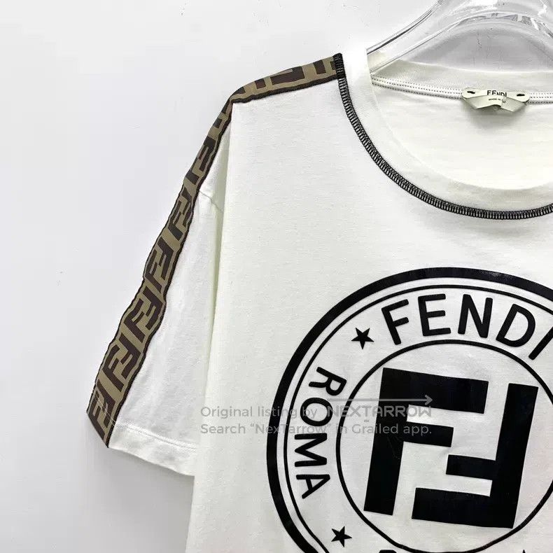 Fendi Fendi White Double F Printed Cotton Crew Neck Short Sleeve Size XS / US 0-2 / IT 36-38 - 3 Thumbnail
