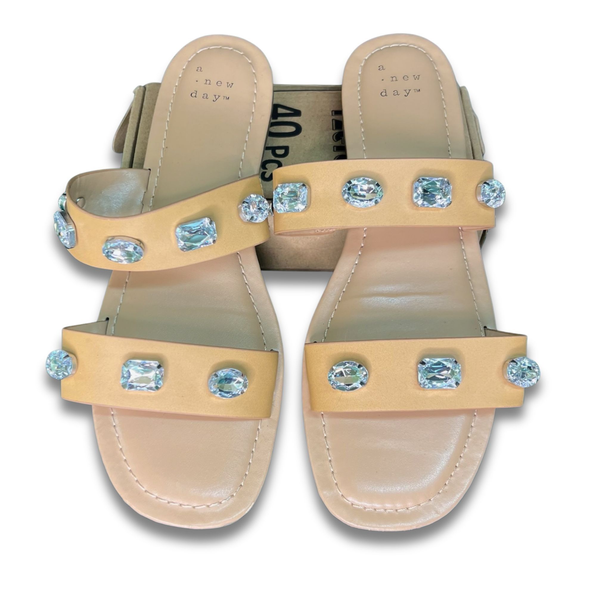 Other A New Day Womens Embellished Two-Band Sandals Size 7.5 Bei Size US 7.5 / IT 37.5 - 2 Thumbnail