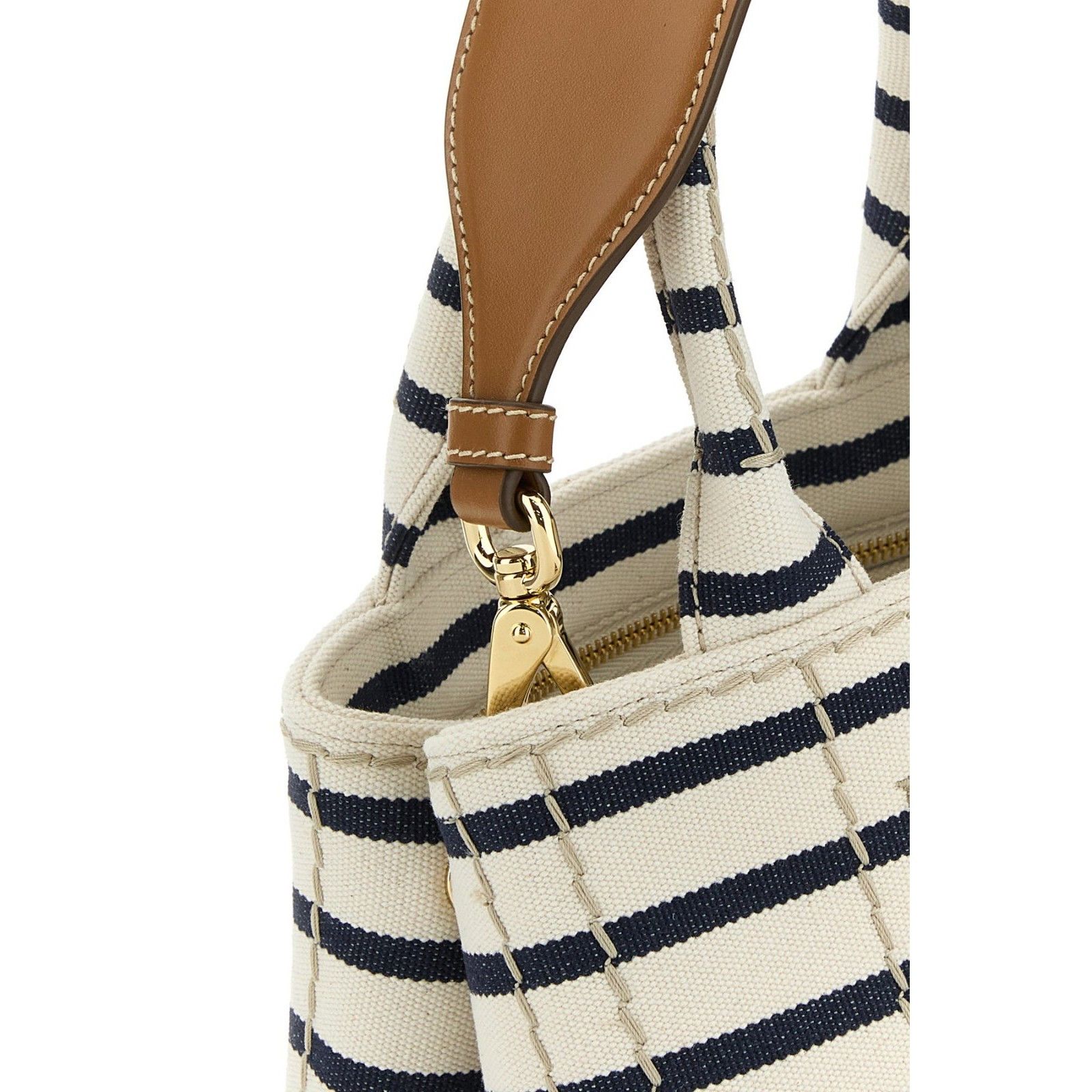 Prada PRADA Striped Embroidered White Blue Canvas Shopper Top Hand Size ONE SIZE - 4 Thumbnail