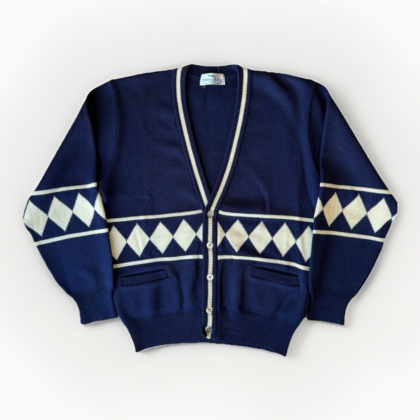 Other Vintage Pebble Beach Cardigan M Blue Wool Argyle Diamond 80s Size US M / EU 48-50 / 2 - 1 Thumbnail