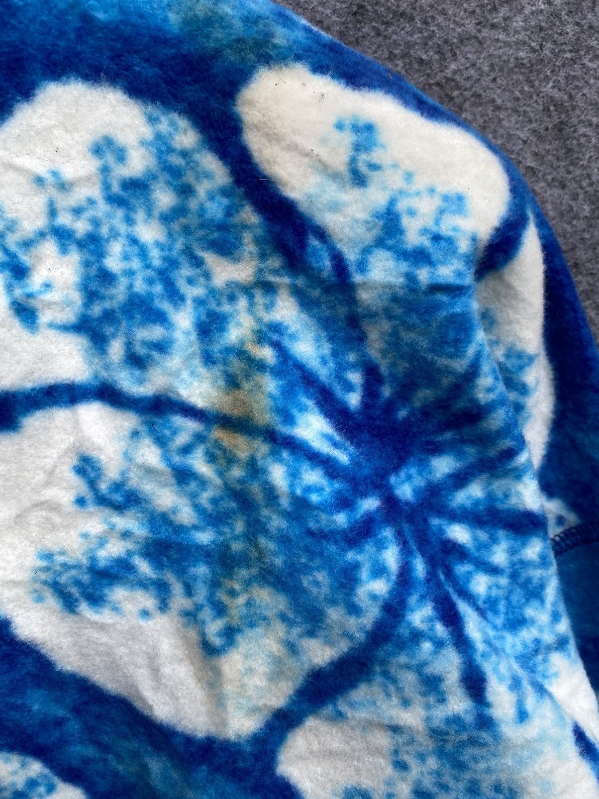 Vintage JOJO FIORE Blue Hibiscus Pattern Fleece Quarter-Snap Pullove Size US S / EU 44-46 / 1 - 14 Thumbnail