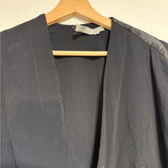 Vince Vince Black Button-Front Jacket w Satin Trim & D-Ring Sz S Size S / US 4 / IT 40 - 6 Thumbnail