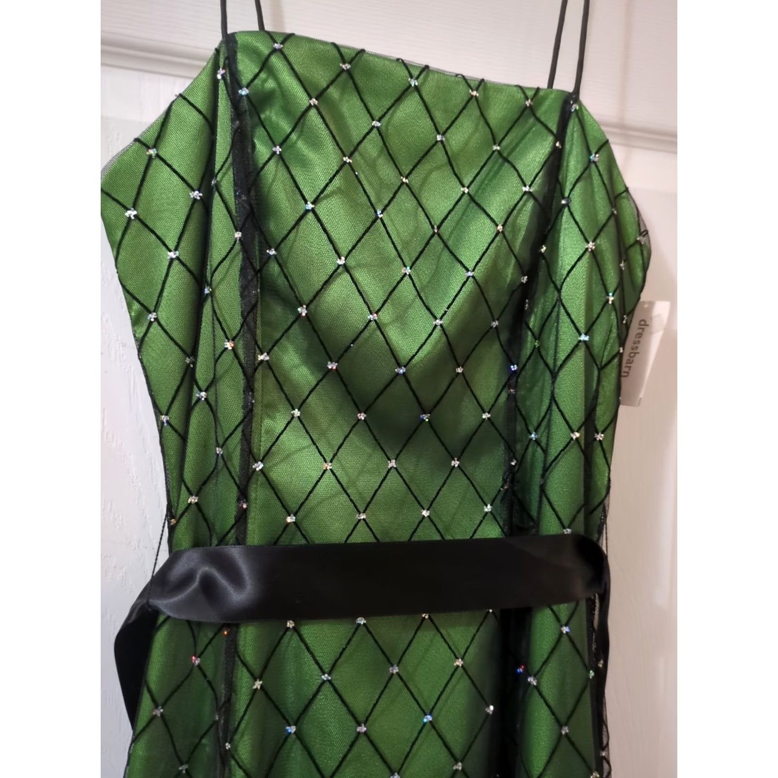 Vintage Dressbarn Green with black net overlay Women's Size 4 Sparkle NWT Ball Gown Long No Sleeve Polyester Formal Party/Cocktail Women Size S / US 4 / IT 40 - 2 Thumbnail