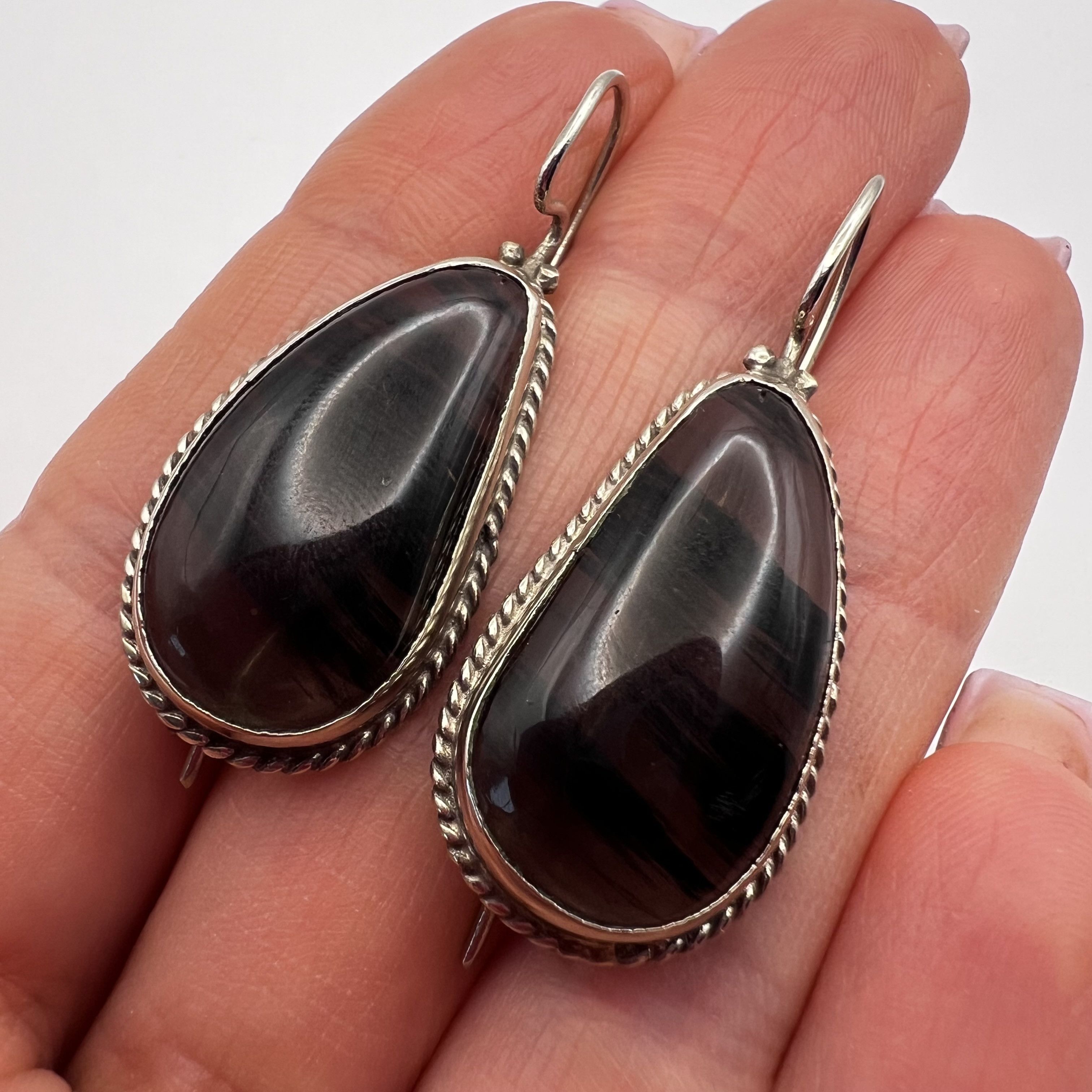 Vintage Vintage Sterling Silver 925 Earrings Black Rutilated Quartz Size ONE SIZE - 2 Thumbnail