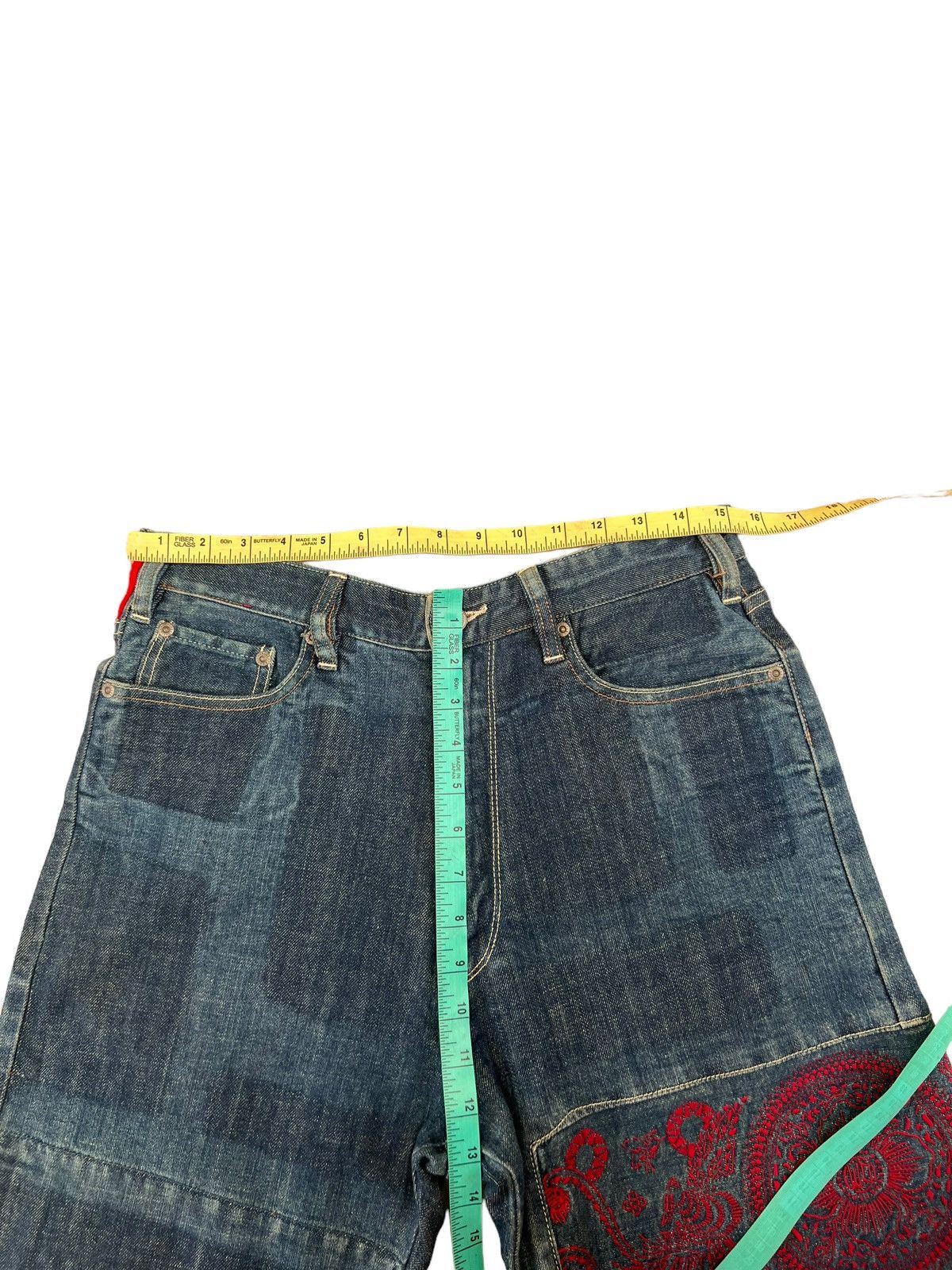 Vintage Japan Brand Etienne Ozeki Patchwork Embroidery Denim Jeans Size US 30 / EU 46 - 3 Thumbnail