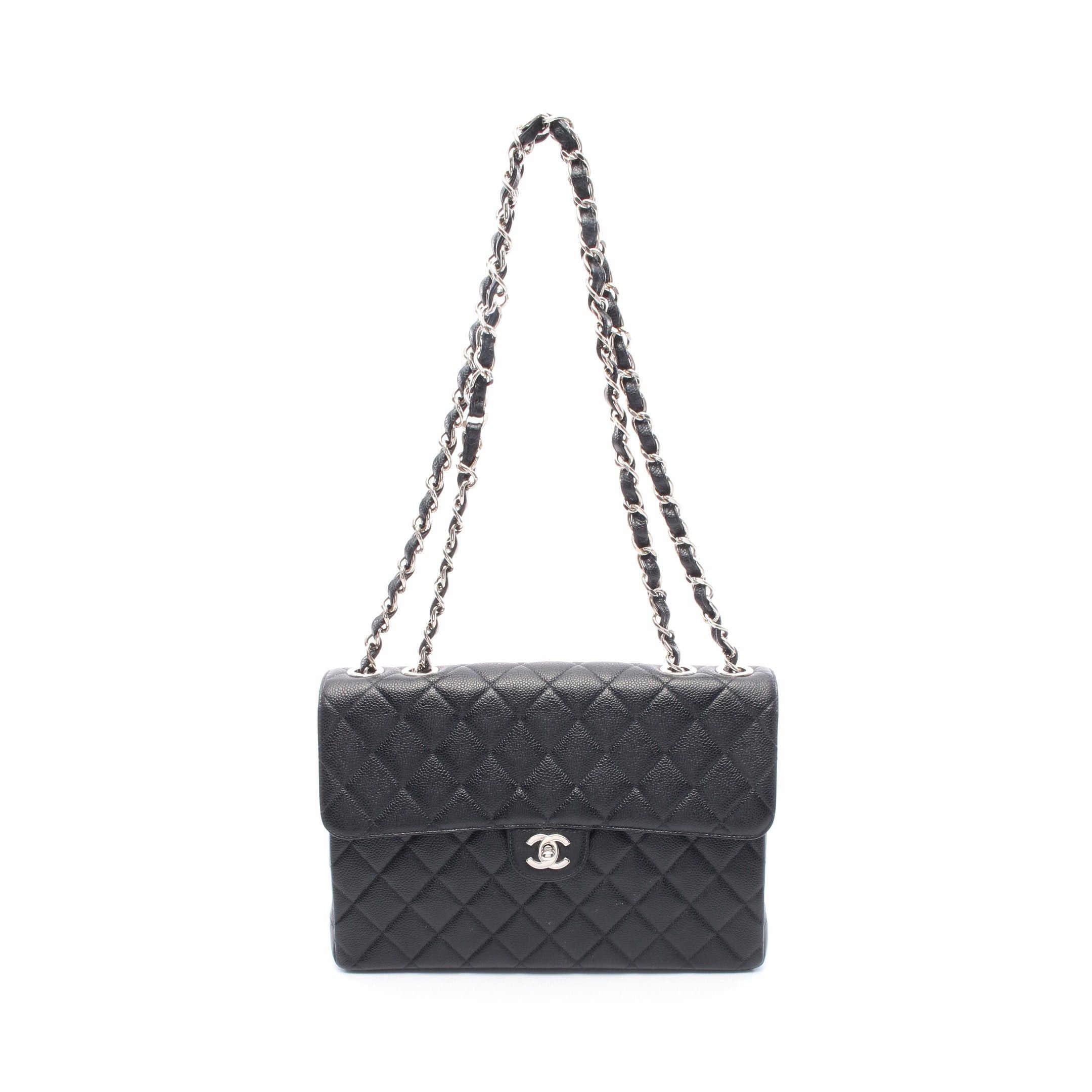 Chanel Chanel Matelasse 30 Single Flap Double Chain Shoulder Bag Caviar Skin Black Silver Hardware Size ONE SIZE - 1 Thumbnail