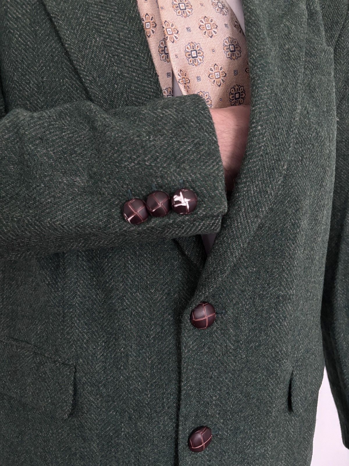 Other Vintage blazer wool herringbone leather buttons men L 52 EU Size US L / EU 52-54 / 3 - 6 Thumbnail