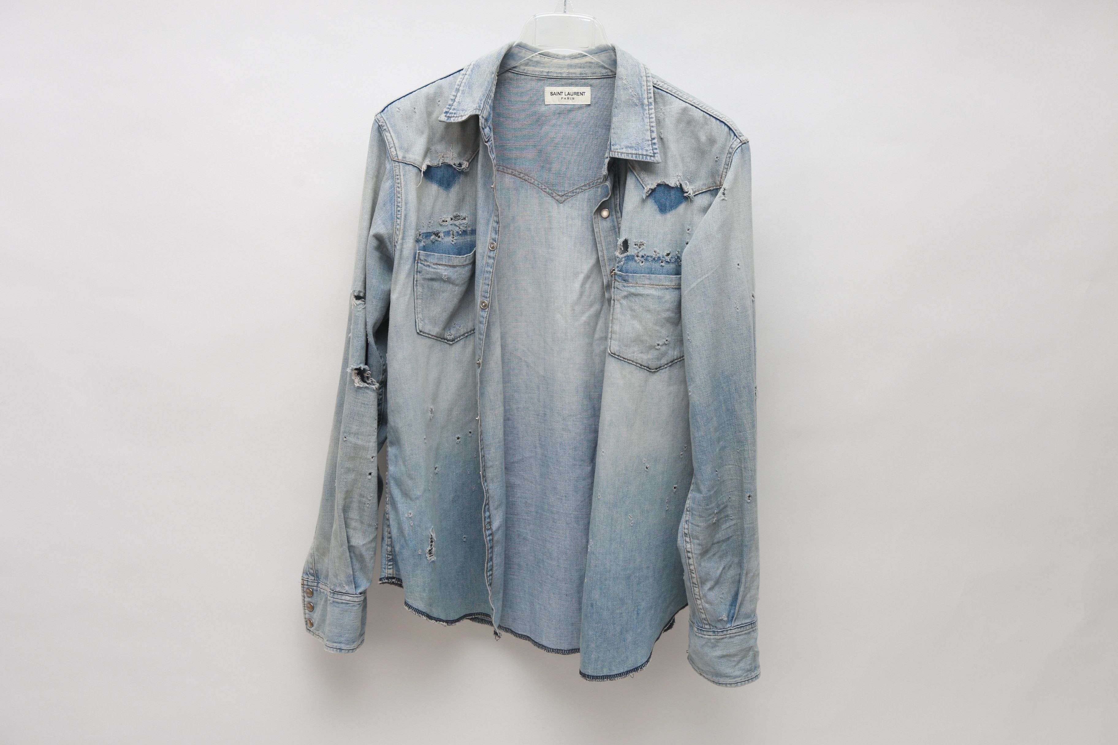 Saint Laurent Paris Destroyed Denim Shirt Size US L / EU 52-54 / 3 - 2 Thumbnail