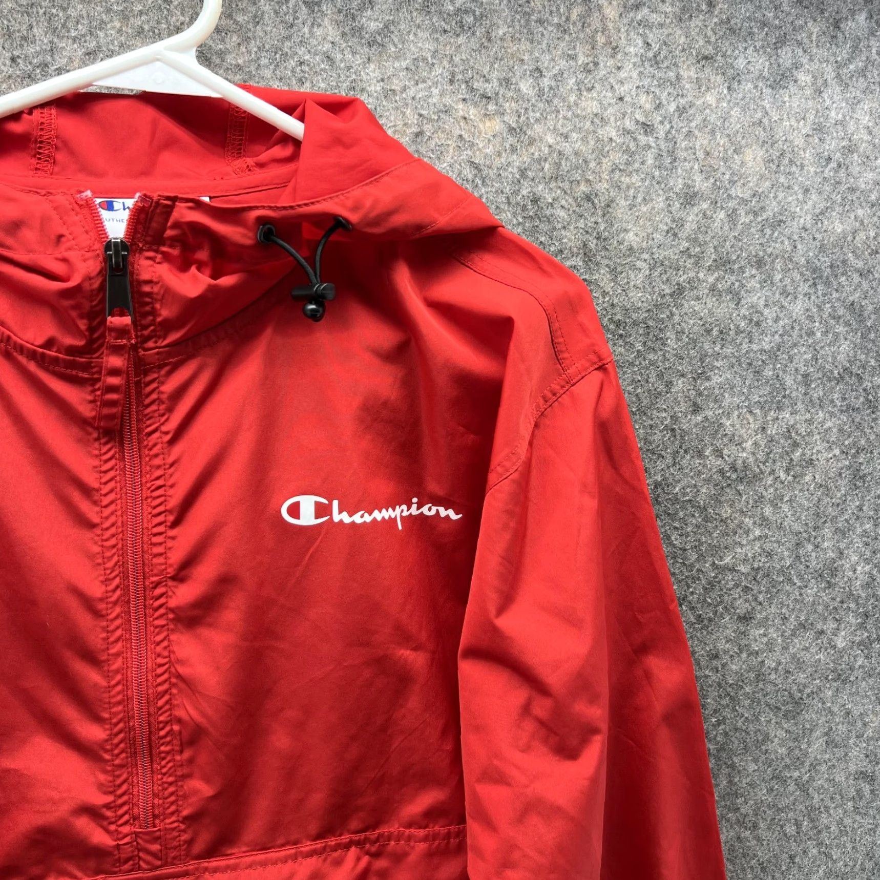 Champion VINTAGE Champion Jacket Anorak Hoodie Windbreaker Red Polyester Pullover Men Small S Regular Logo Winter Fall Spring Summer 40 in Chest Mens Size US S / EU 44-46 / 1 - 5 Thumbnail