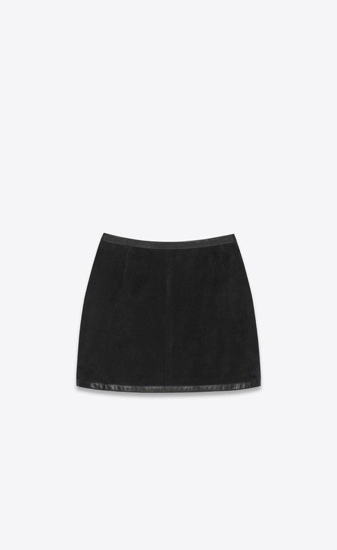 Saint Laurent Paris o1s1wg110425 710374 Mini Skirt in Suede and Calfskin Black Size 27" / US 4 / IT 40 - 2 Thumbnail