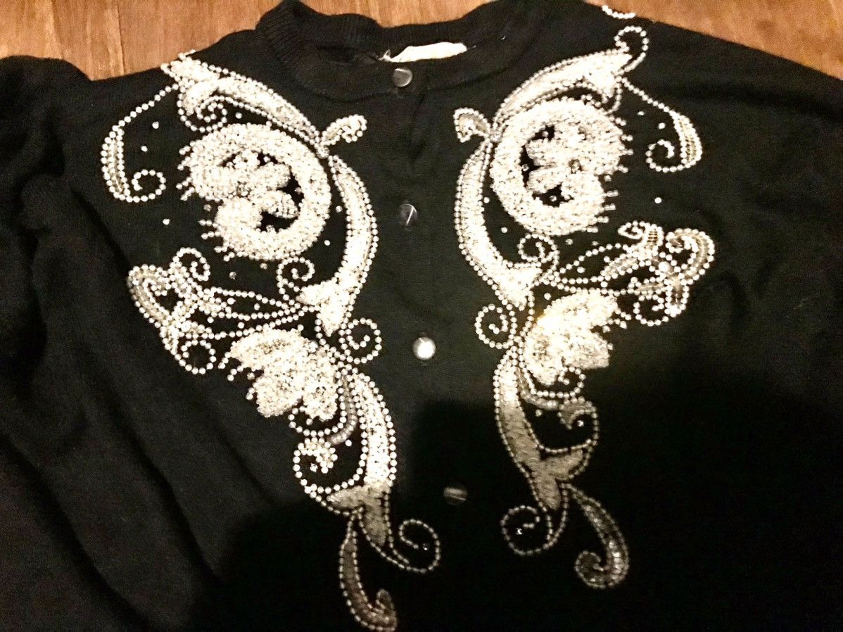 Vintage Vintage 1950s/60s Beaded Black Cardigan by Dorset Knitwear Size L / US 10 / IT 46 - 4 Thumbnail