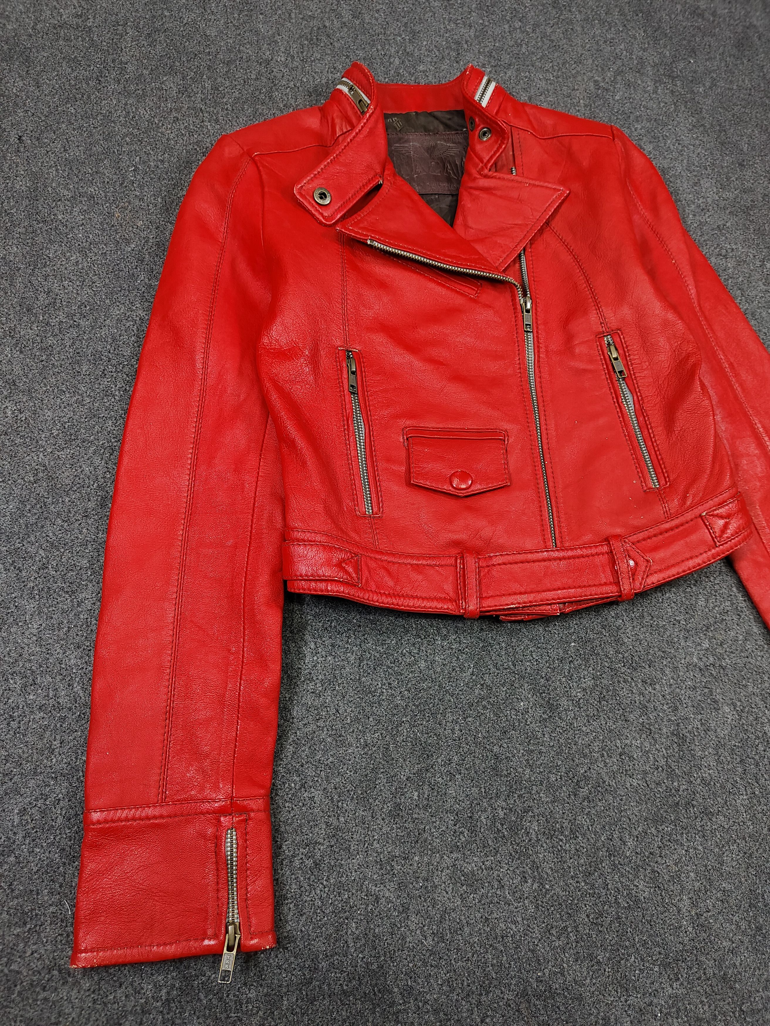 Vintage 90s Nazah London England- Cropped Moto Biker Leather Jacket Size S / US 4 / IT 40 - 9 Thumbnail