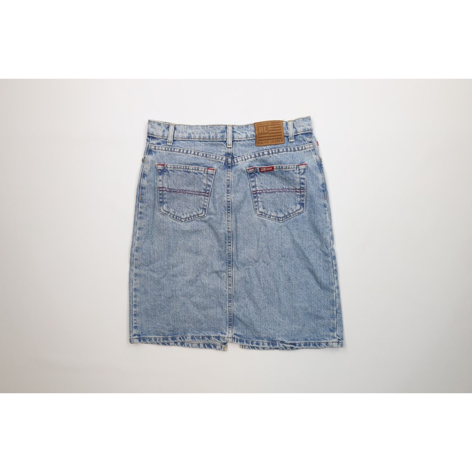 Ralph Lauren Vintage 90s Ralph Lauren Distressed Knee Length Denim Skirt Size 28" / US 6 / IT 42 - 9 Thumbnail