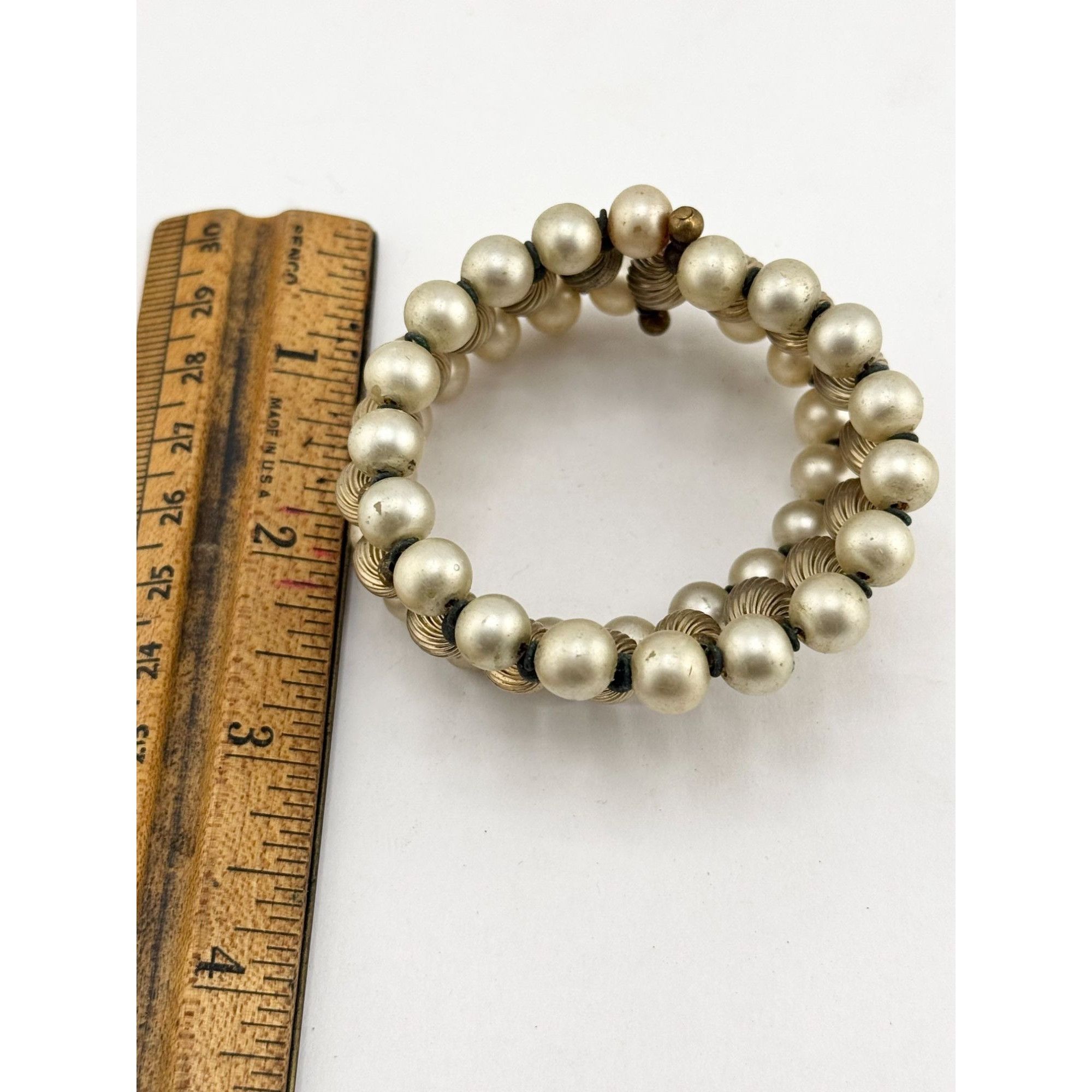 Vintage Vintage faux pearl gold bead cuff wrap bracelet Size ONE SIZE - 4 Thumbnail